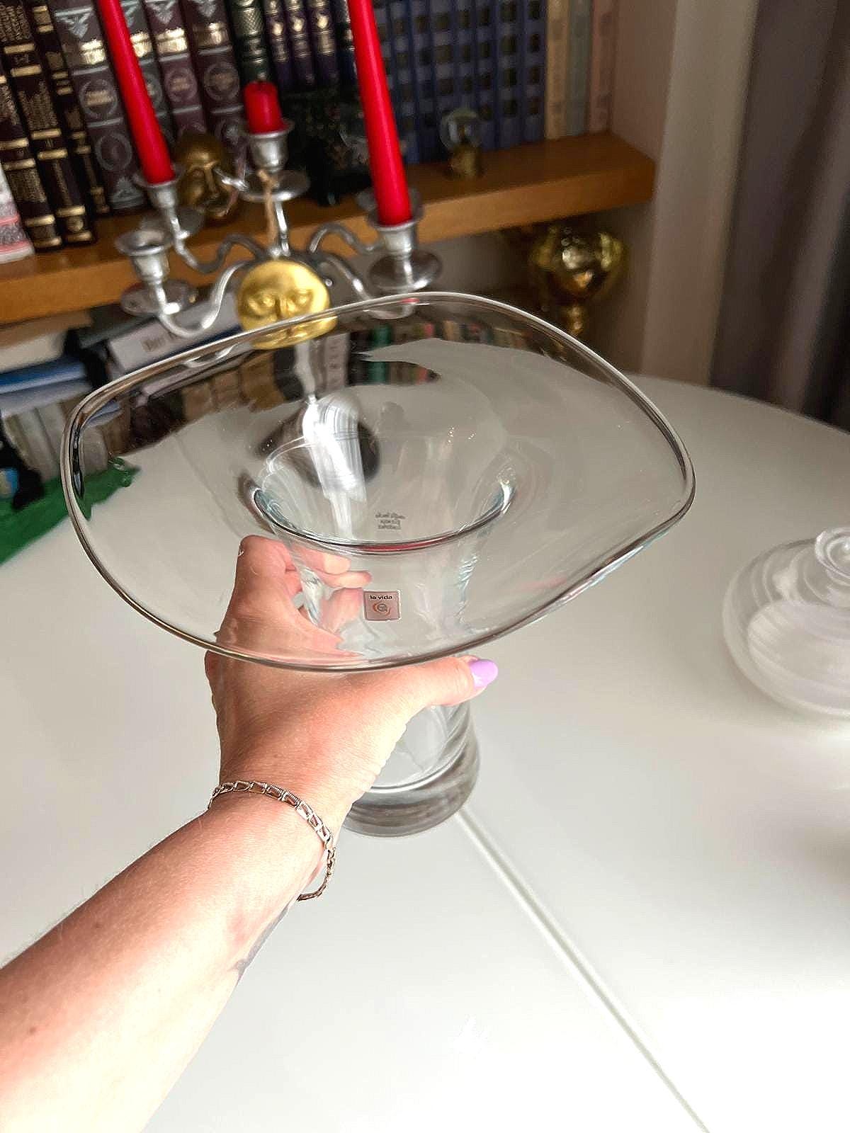 Clear Blown Glass Vase Wavy Rim 1990s