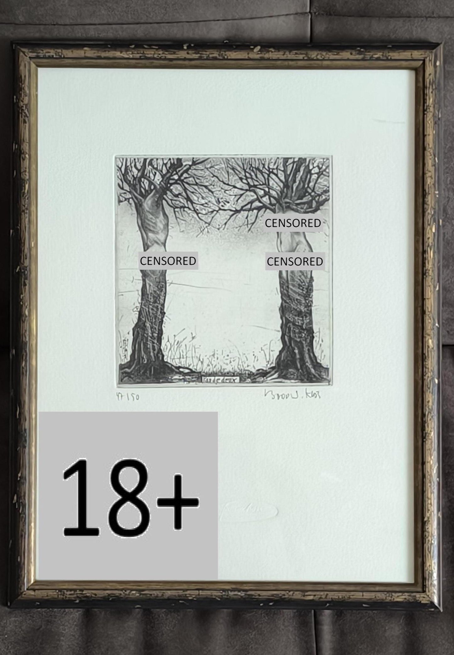 Bodo W. Klös Etching "Pas de Deux", Erotic Trees, Germany 1980s