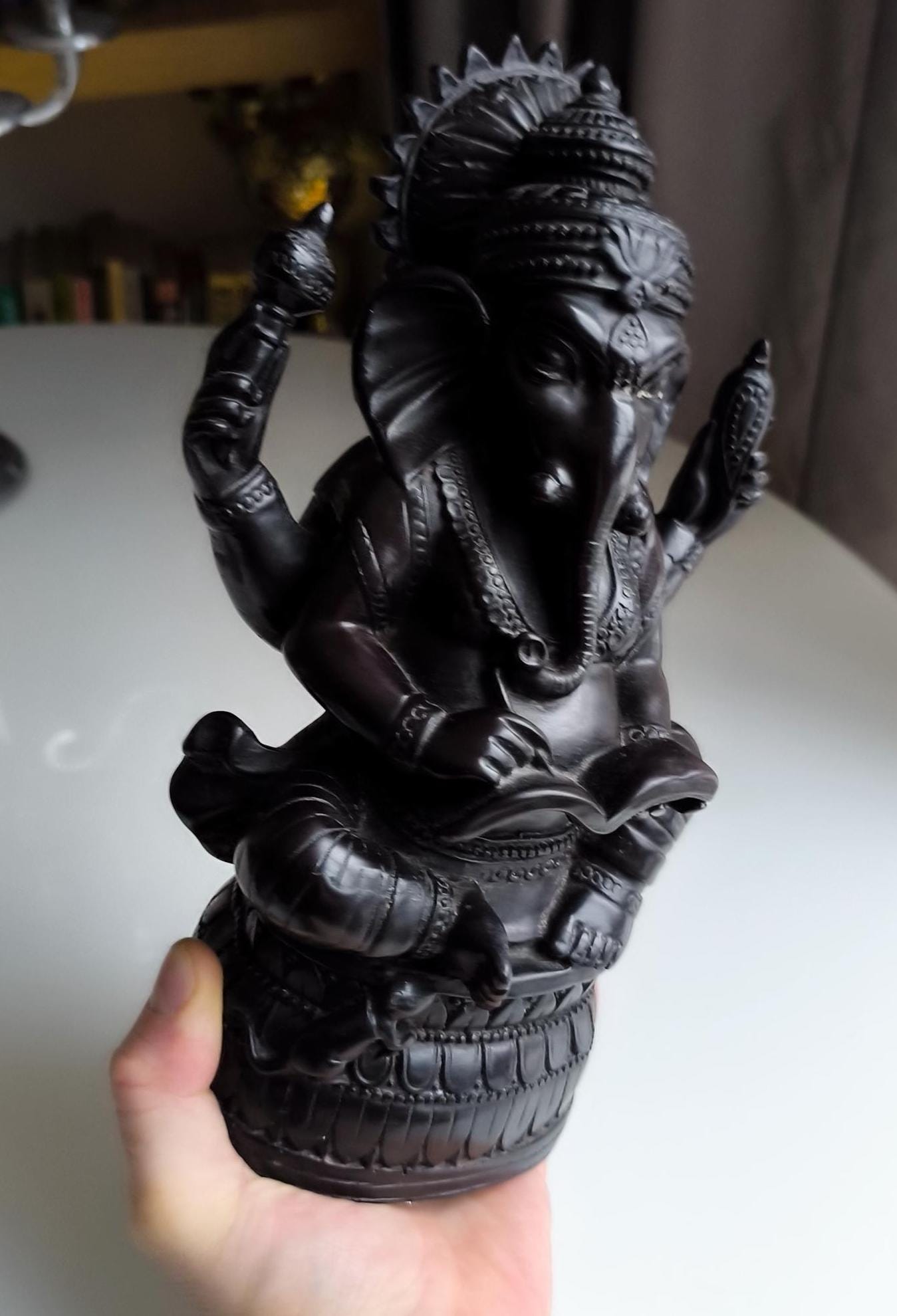 Collectible Ganesha Statue, Vintage 16 cm Black Resin Hindu Elephant God Figurine, 1990s