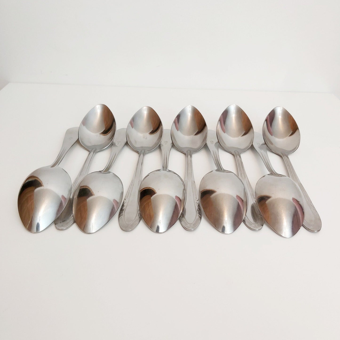 Stainless Steel Dining Spoons - Ornamental Pattern, Set of 10 1970s