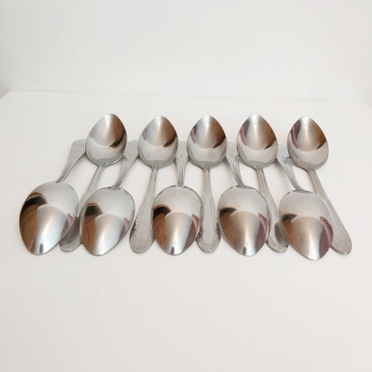 Stainless Steel Dining Spoons - Ornamental Pattern, Set of 10 1970s