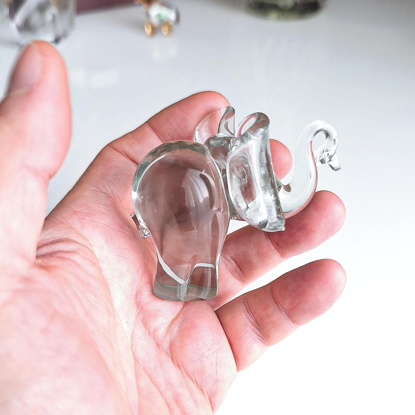 Murano Clear Crystal Glass Elephant Original Sculpture Raised Trunk 1980