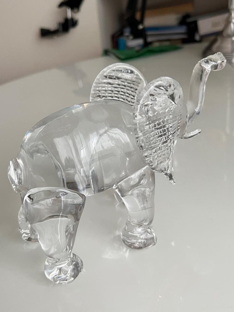 Clear Glass Elephant Figurine with Textured Ears 1980s