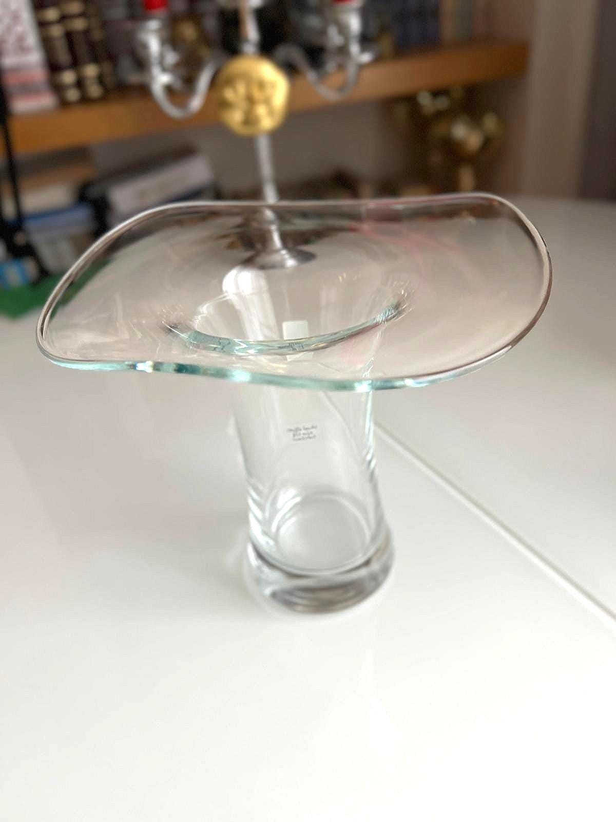 Clear Blown Glass Vase Wavy Rim 1990s
