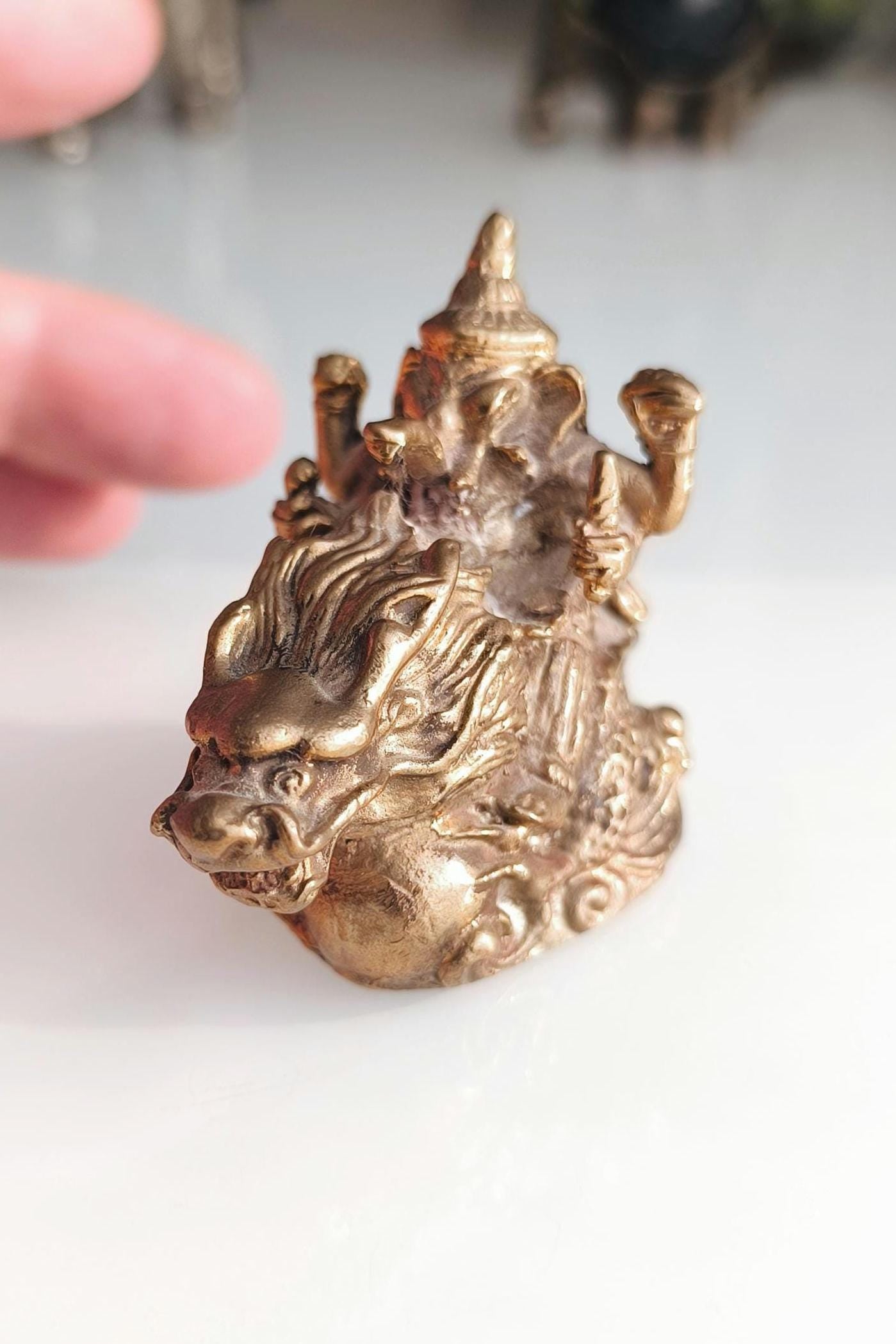 Bronze Statue Ganesha on Dragon, Hindu Mythology Sculpture, 1980s