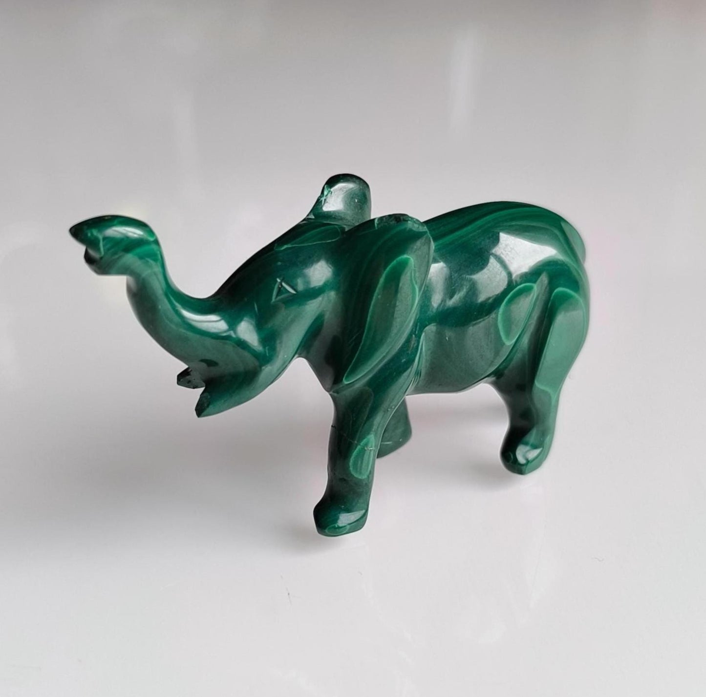 Small green malachite elephant figurine, handmade 1980s