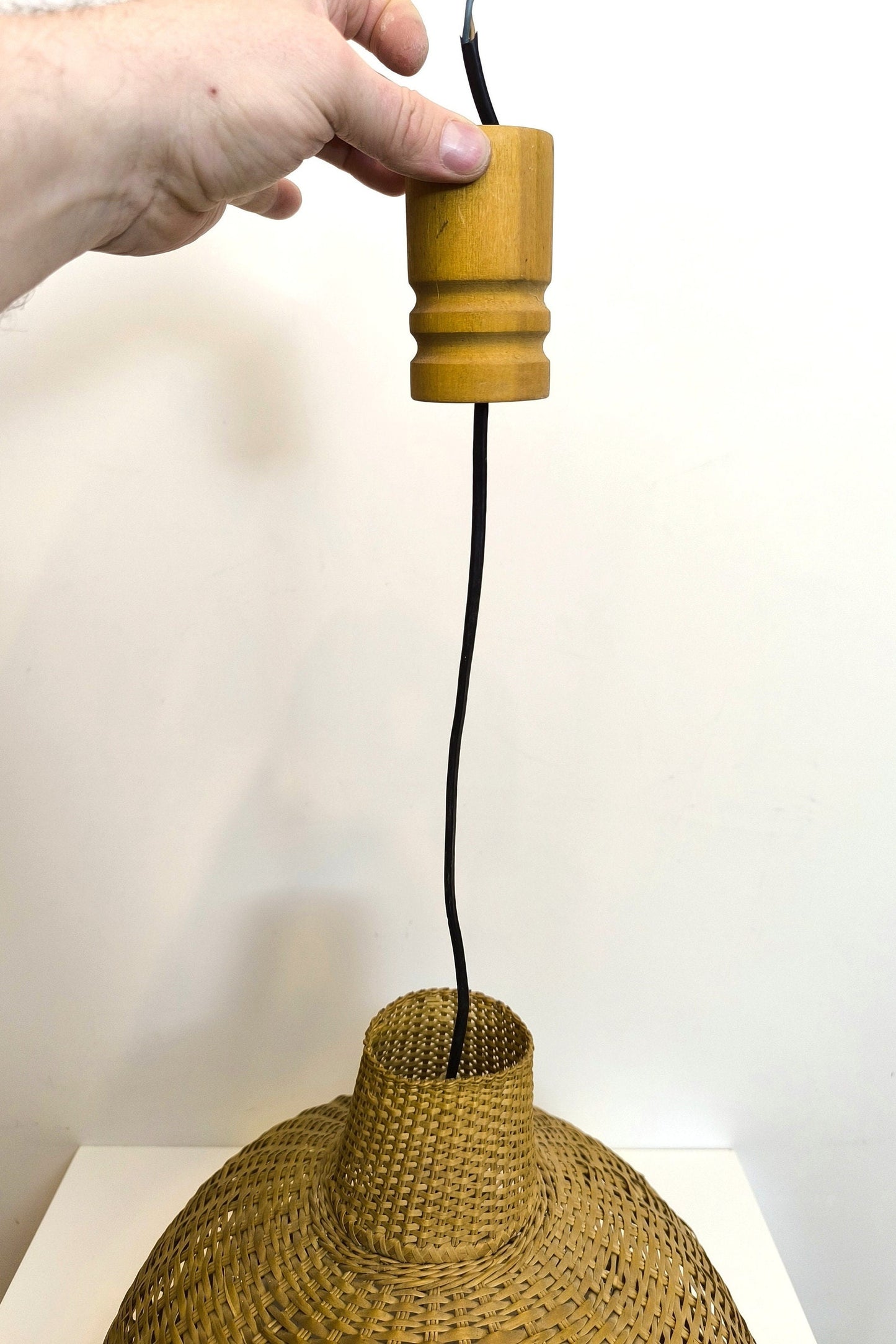 Hanging Wicker Lamp, Mid-Century Rattan Pendant Light 1970s