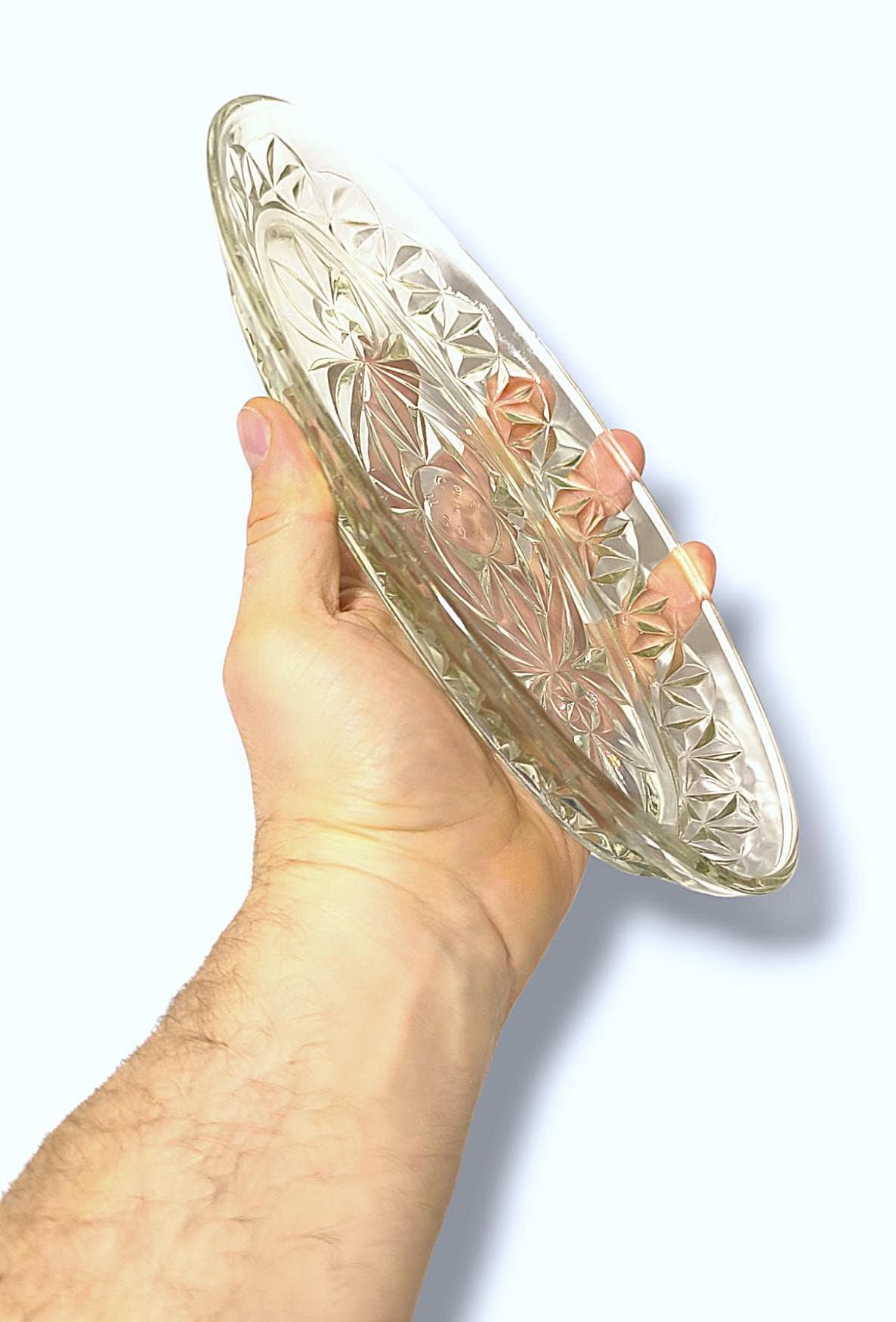 Serving Dish Clear Glass Crystal Salad Bowl or Herring Platter 1970s