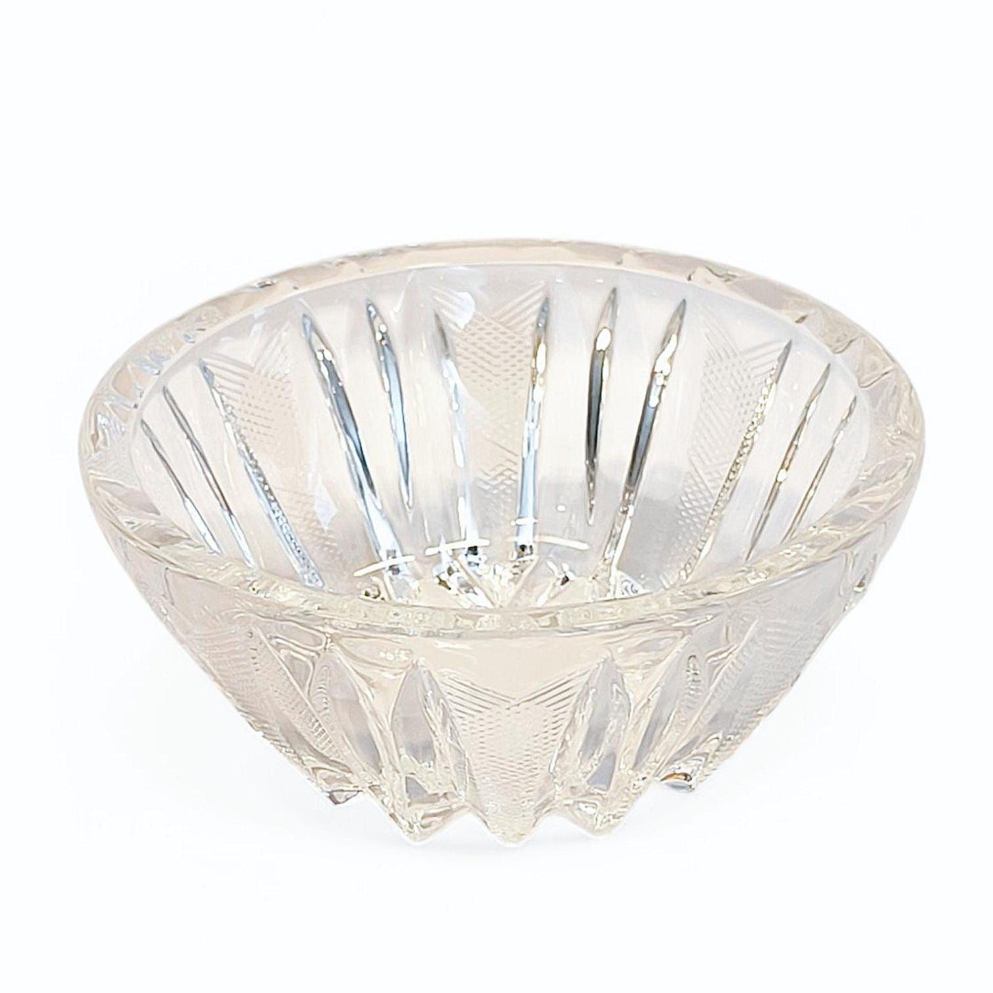 Ribbed Crystal Bowl: Heavy Clear Glass Serving Dish, 1970s