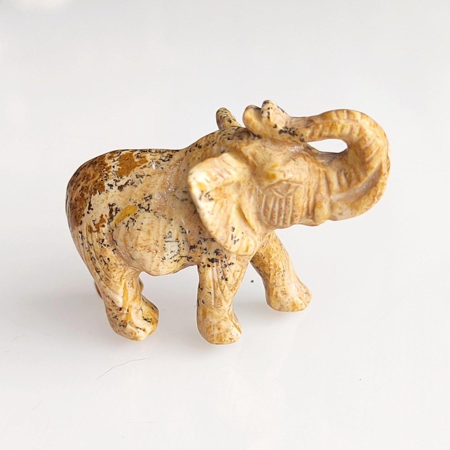 Light Brown Stone Elephant Raised Trunk Asian Handmade 2000s