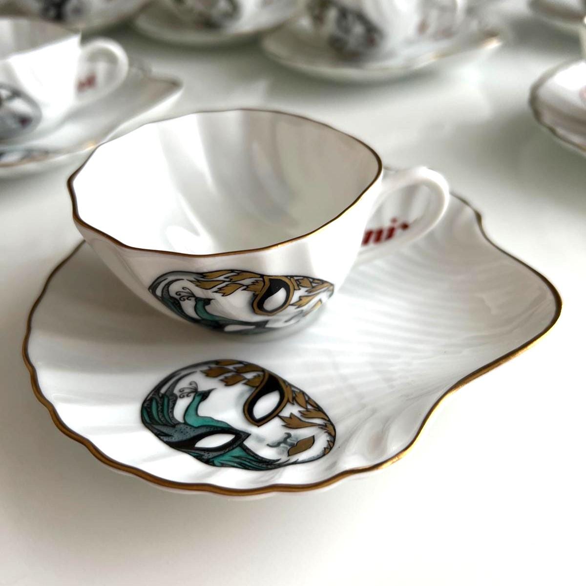 Ancap Verona Porcelain Espresso Cup Set Masks Italy 9 Pieces