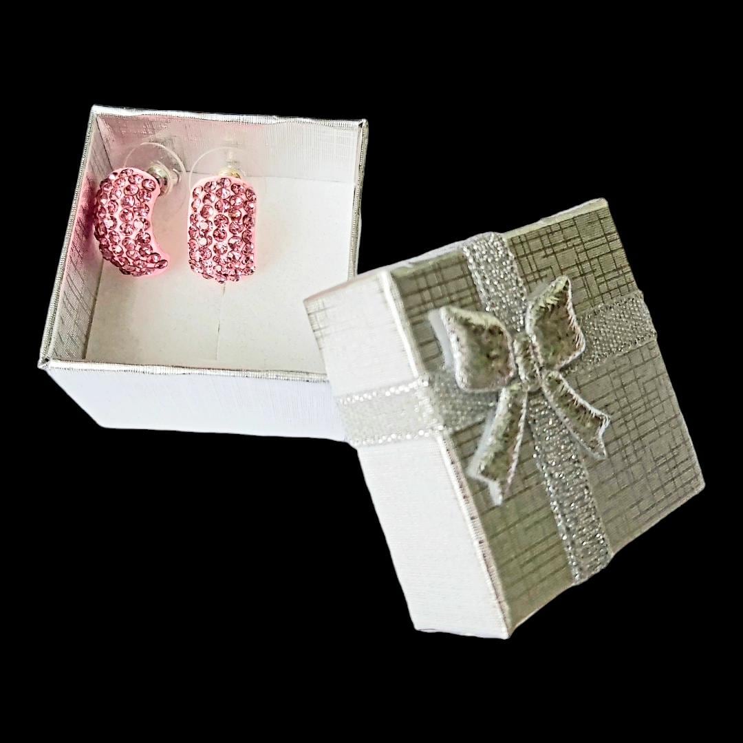 Vintage 2000s Pink Ceramic Costume Jewelry Earrings with Pink Crystals