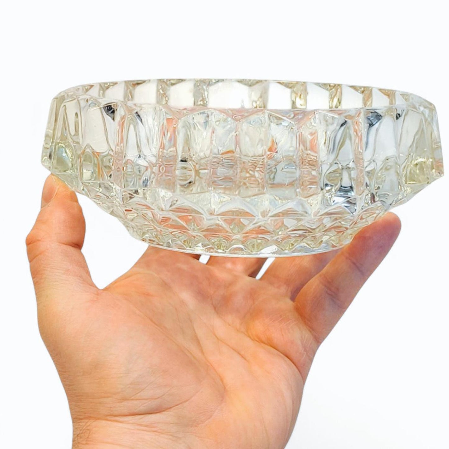 Ribbed Crystal Serving Bowl: Heavy Clear Glass Candy Dish, 1970s