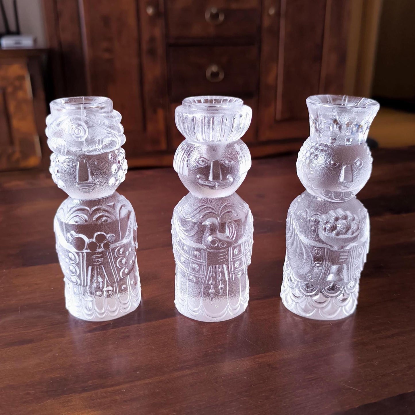 Rosenthal Three Kings crystal candlestick set, Bjorn Winblad Crystal Candleholders, 1960s