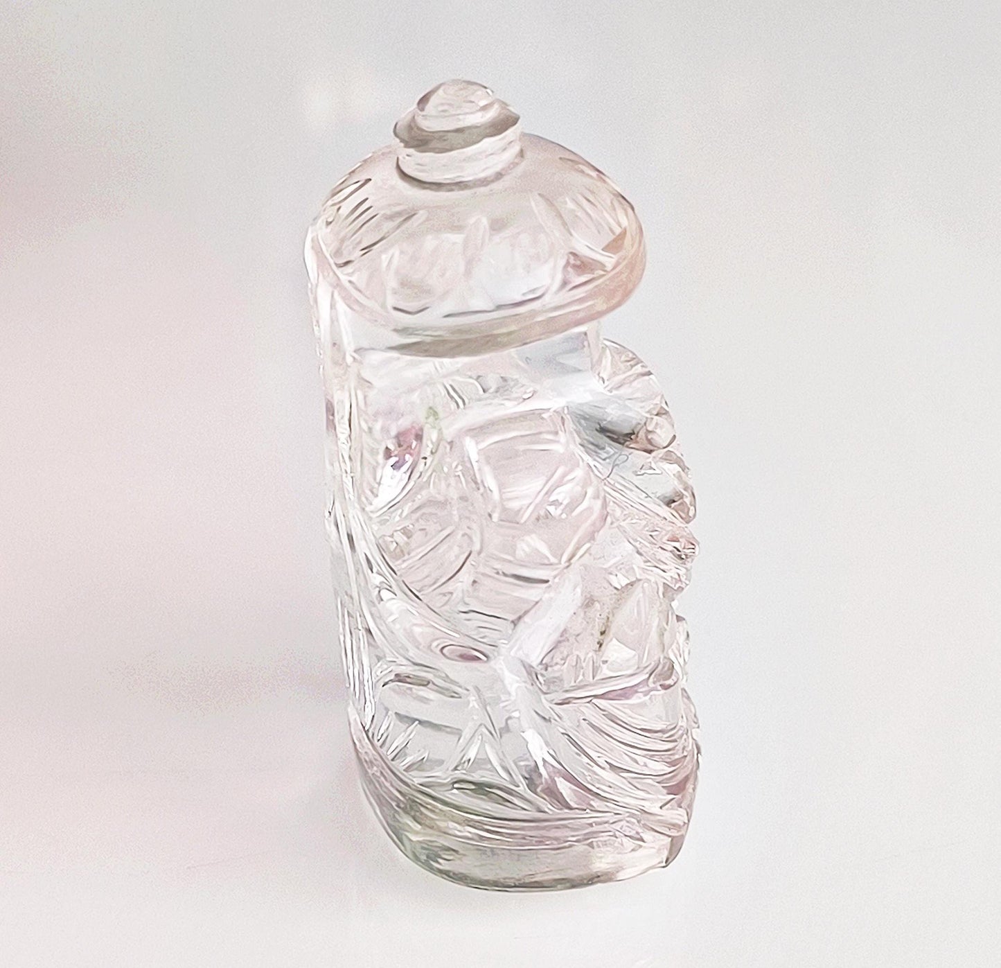 Small Clear Glass Crystal Seated Ganesha Statue, Khmer Ganapati, Hindu Elephant God, 1980s