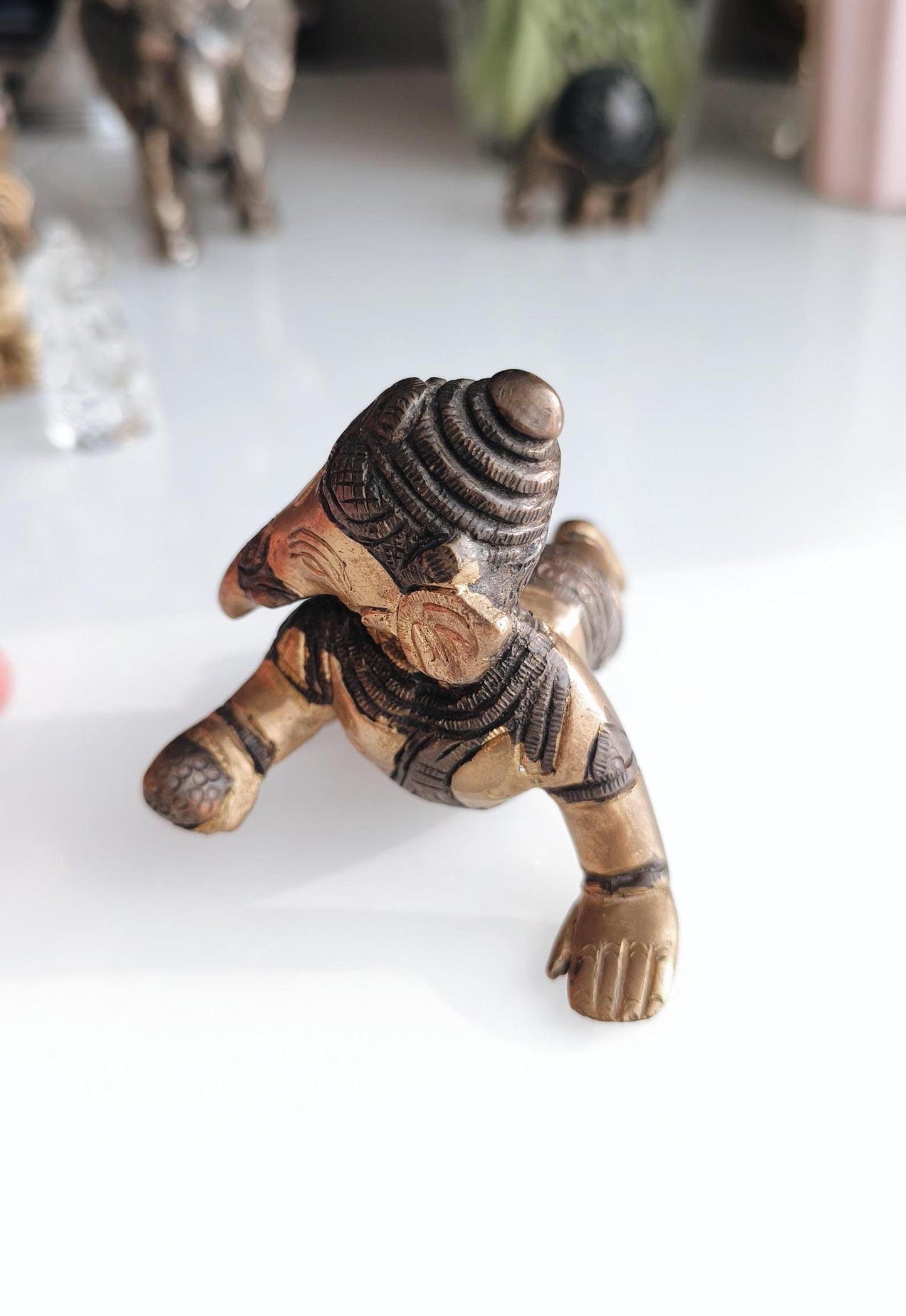 Bronze Baby Ganesha Statue: Hindu Elephant God, 1980s