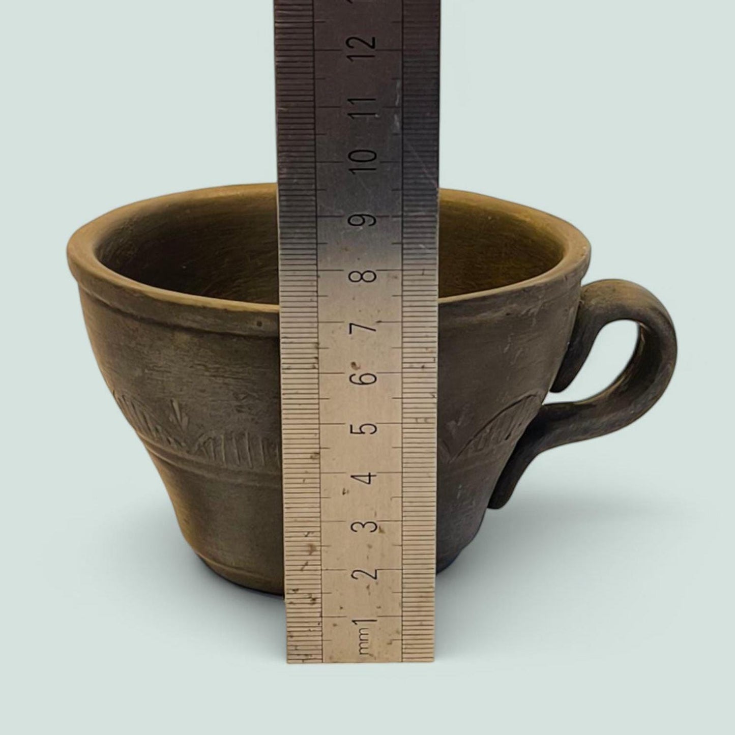 Handmade Clasical Lithuanian Unglazed Brown Clay Mug, 2000s