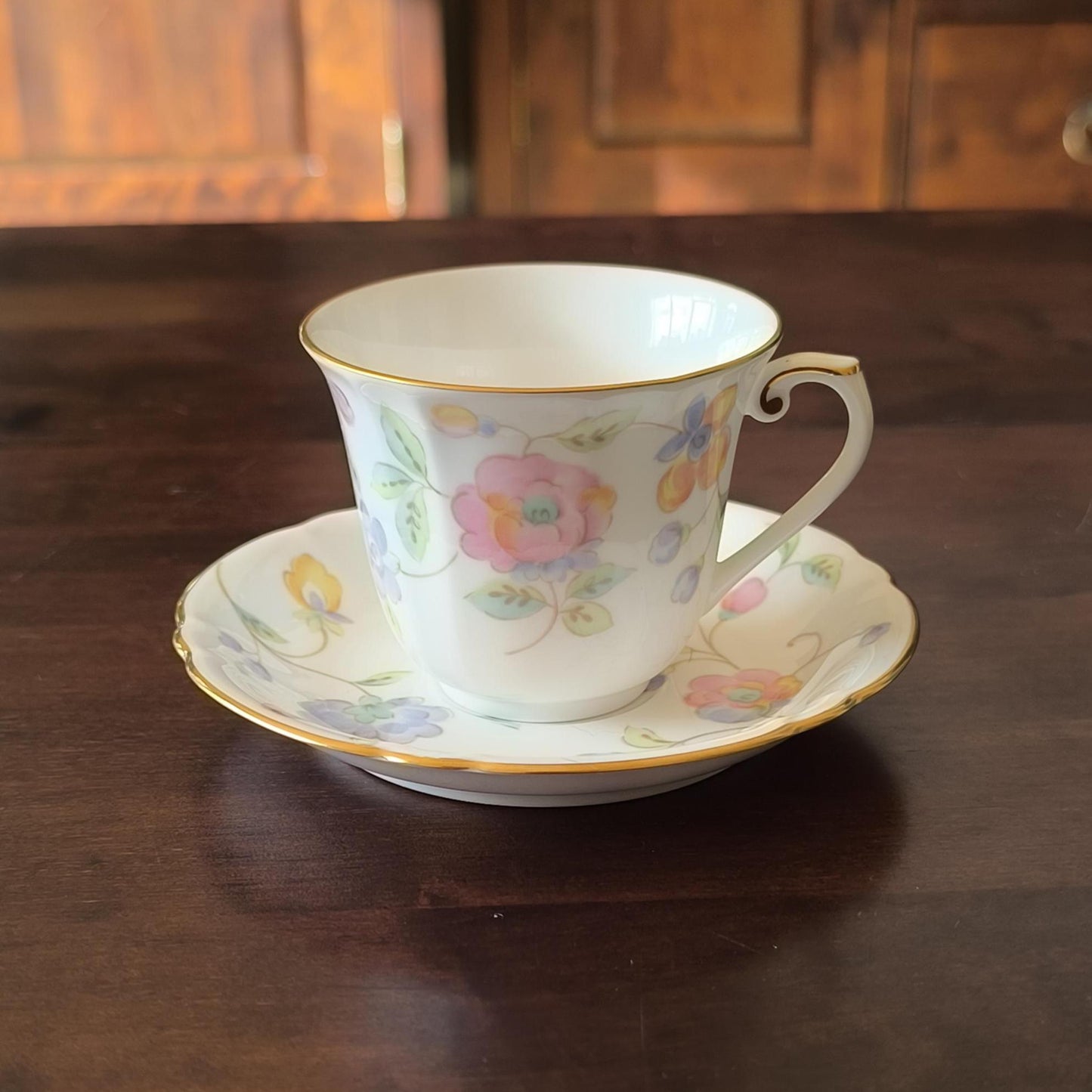 Japanese Porcelain "Old Kyoto by Sudo" Coffee/Tea Cup & Saucer – Hand-Painted Floral, Gold Trim, 1980s