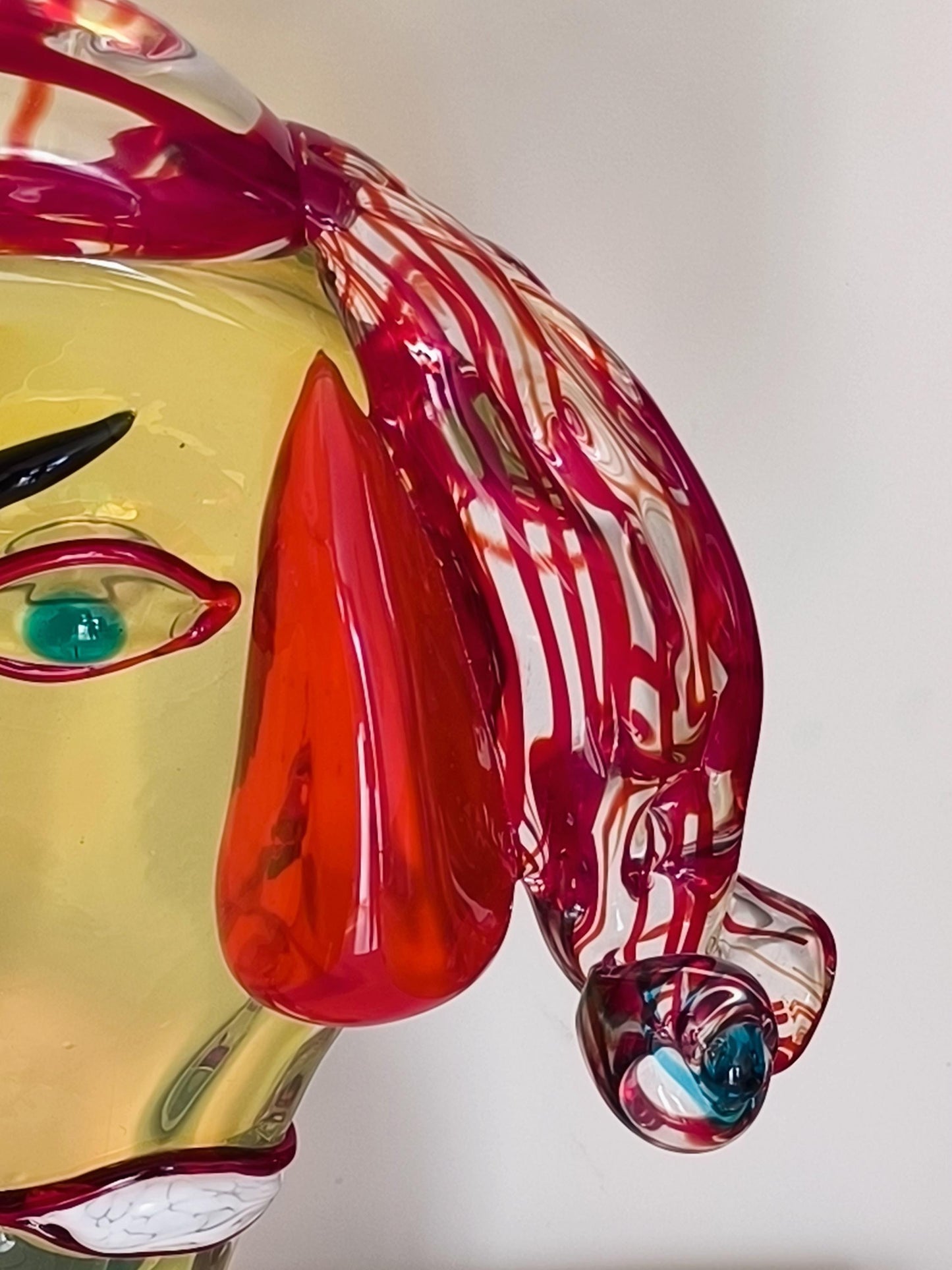 Murano Glass Clown Head Sculpture, Costantini Mario, Signed 2000