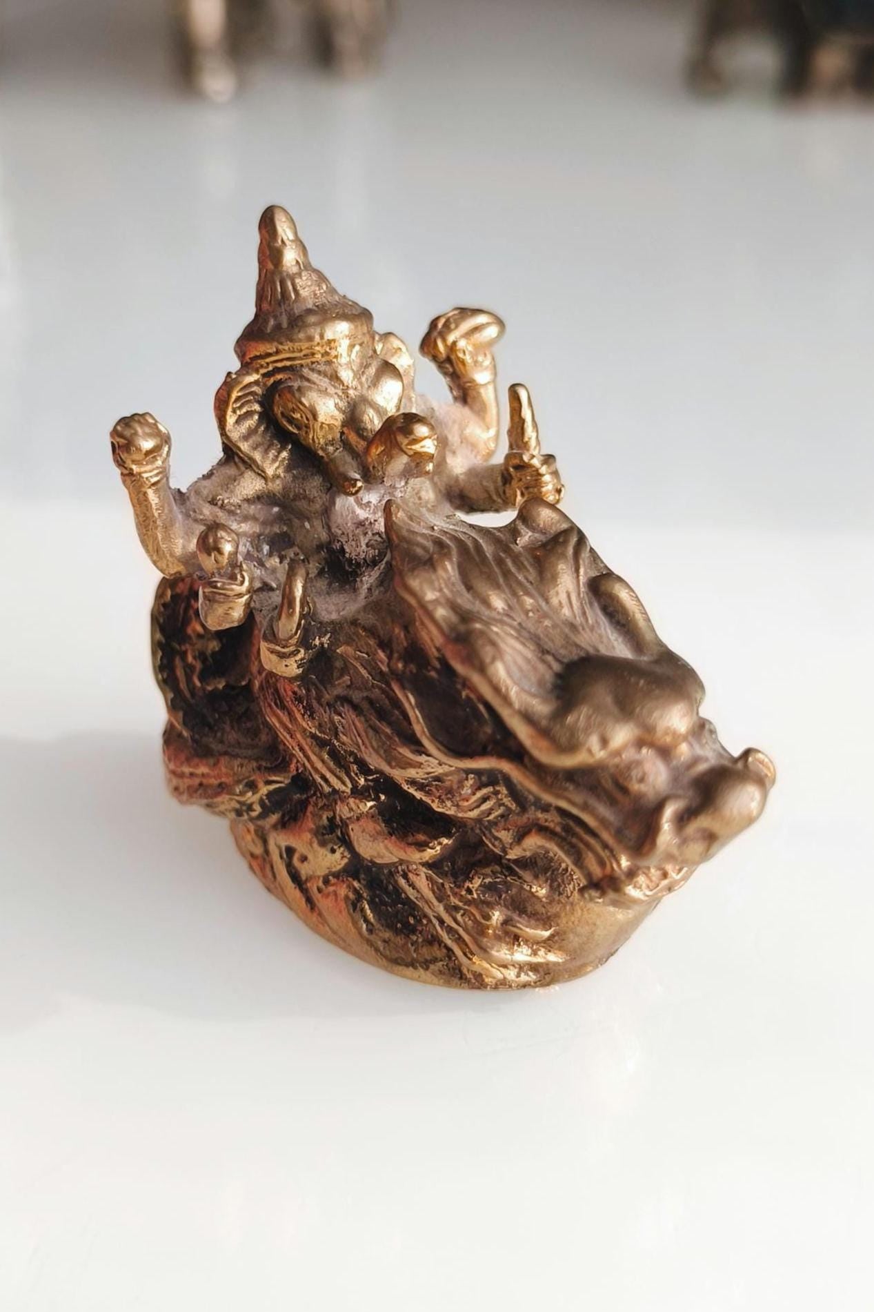Bronze Statue Ganesha on Dragon, Hindu Mythology Sculpture, 1980s