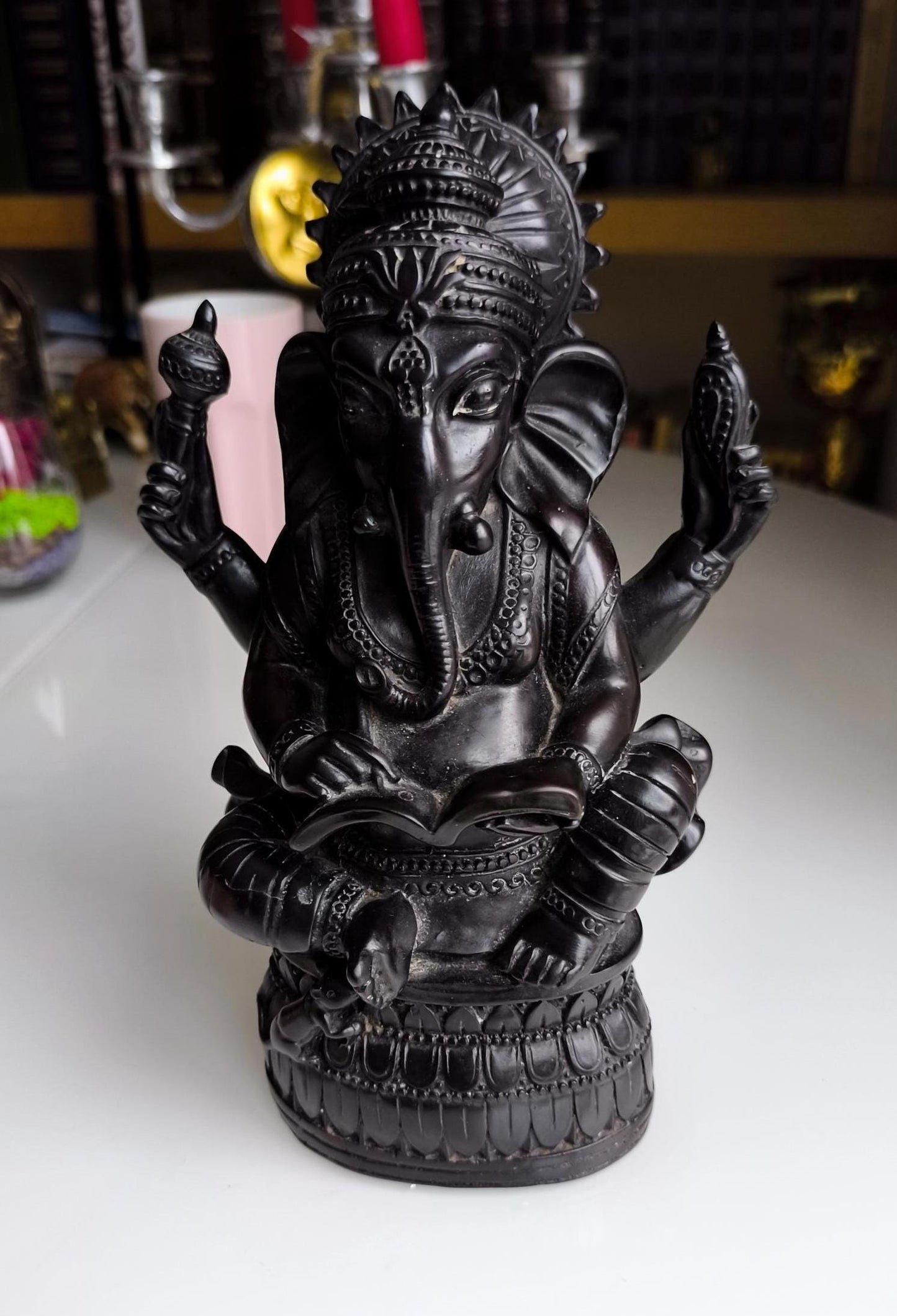 Collectible Ganesha Statue, Vintage 16 cm Black Resin Hindu Elephant God Figurine, 1990s