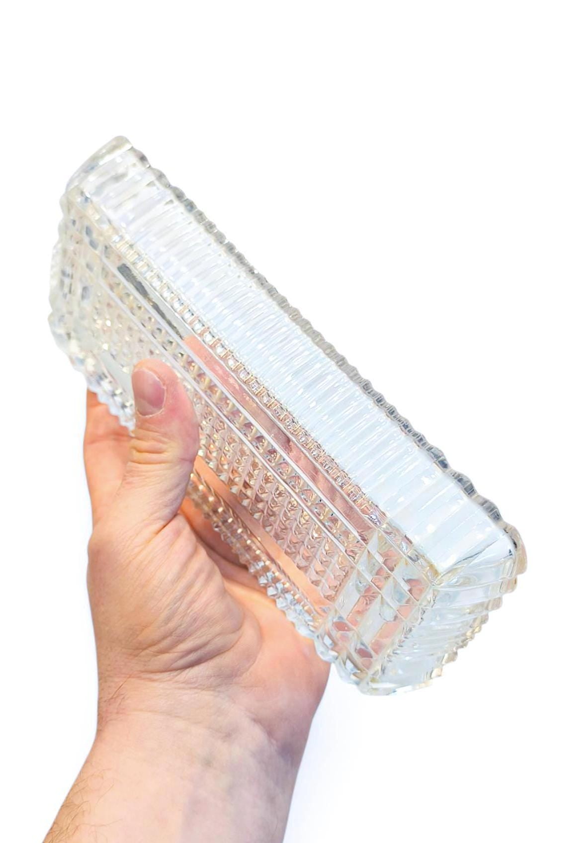 Vintage Rectangular Clear Glass Crystal Serving Dish, Salad Bowl or Herring Platter 1970s