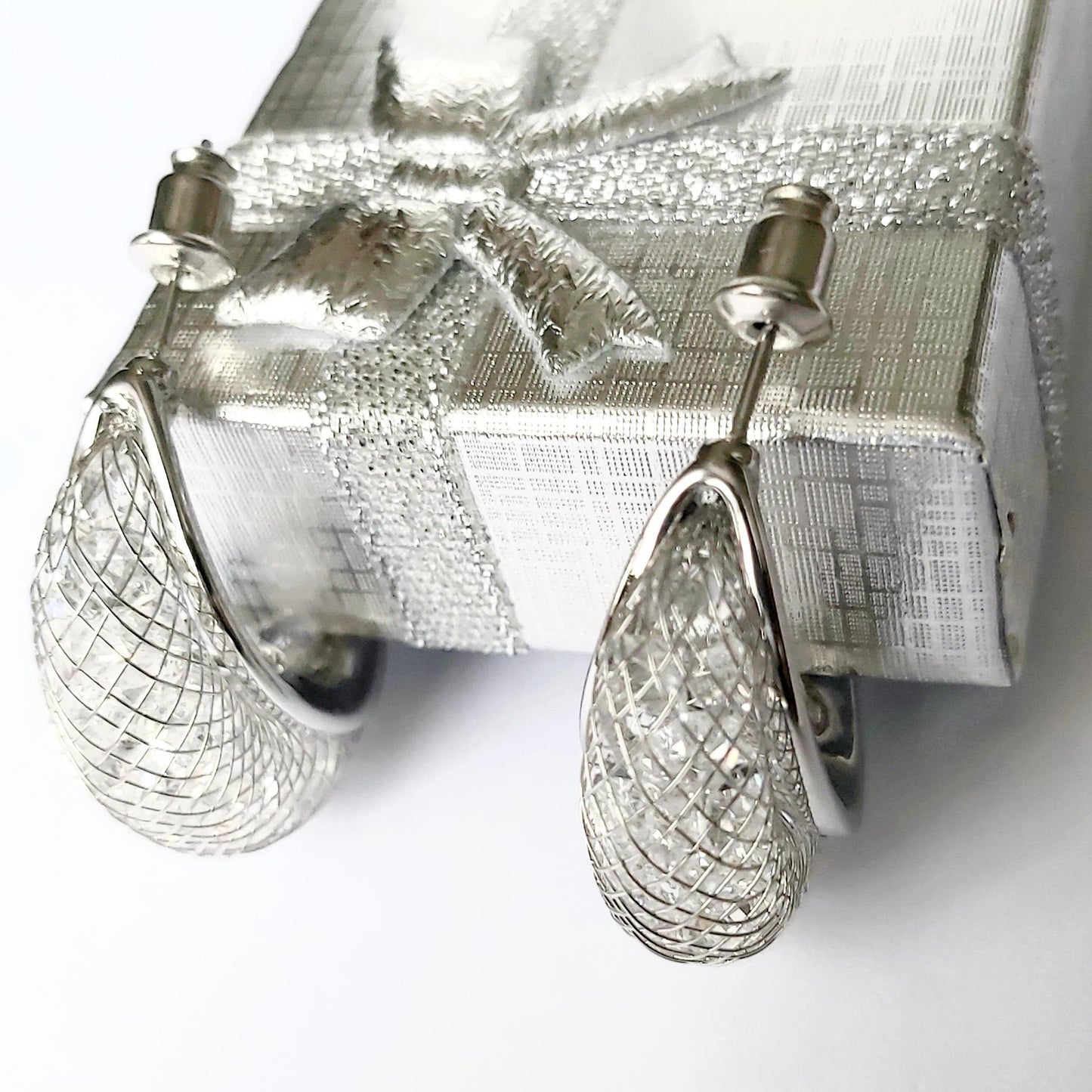 Vintage 2000s Silver-Tone 14K Gold-Plated Crystal Stud Earrings Pair