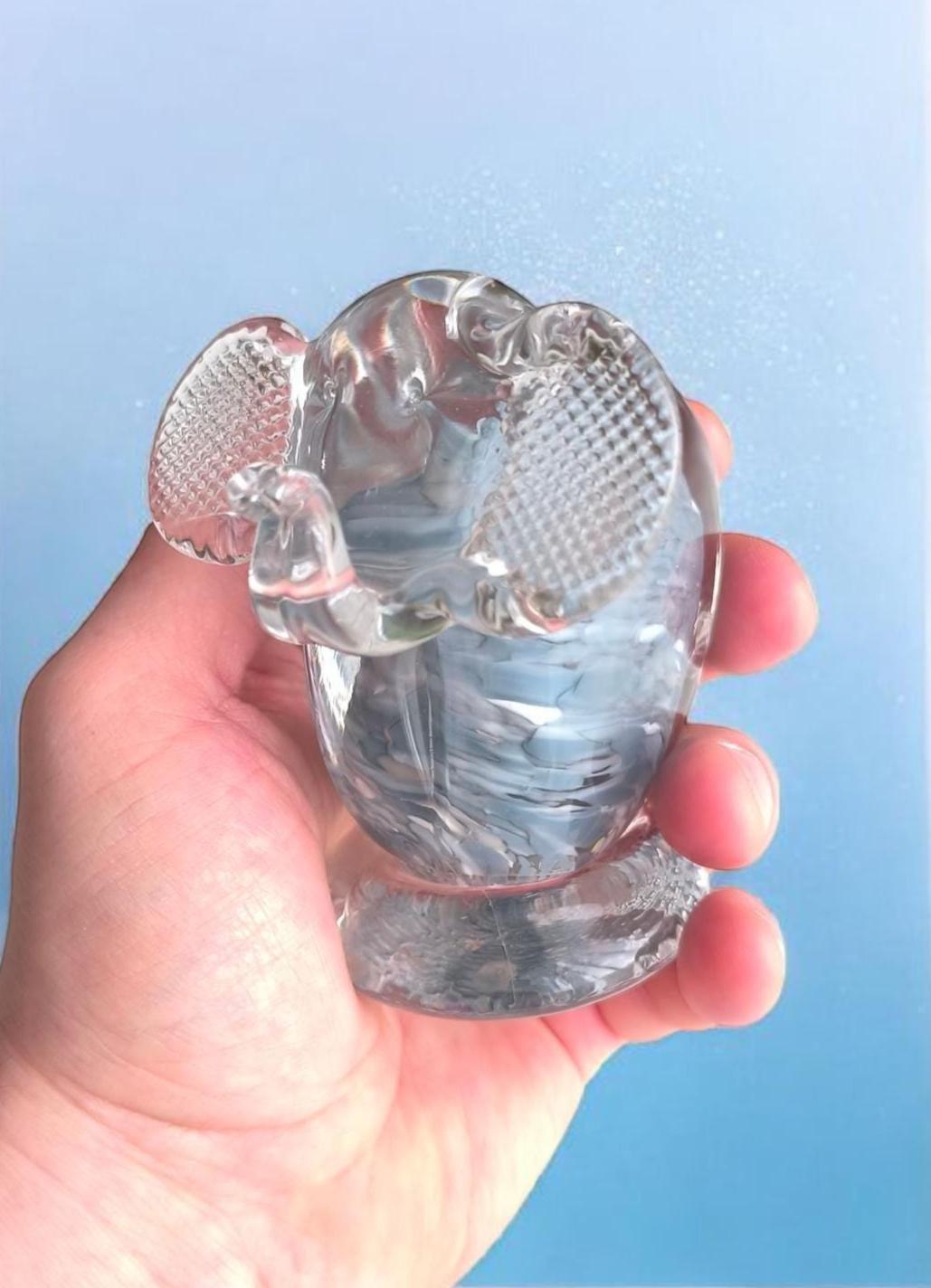 Original Murano Blue Crystal Elephant Sculpture with Raised Trunk 1980s