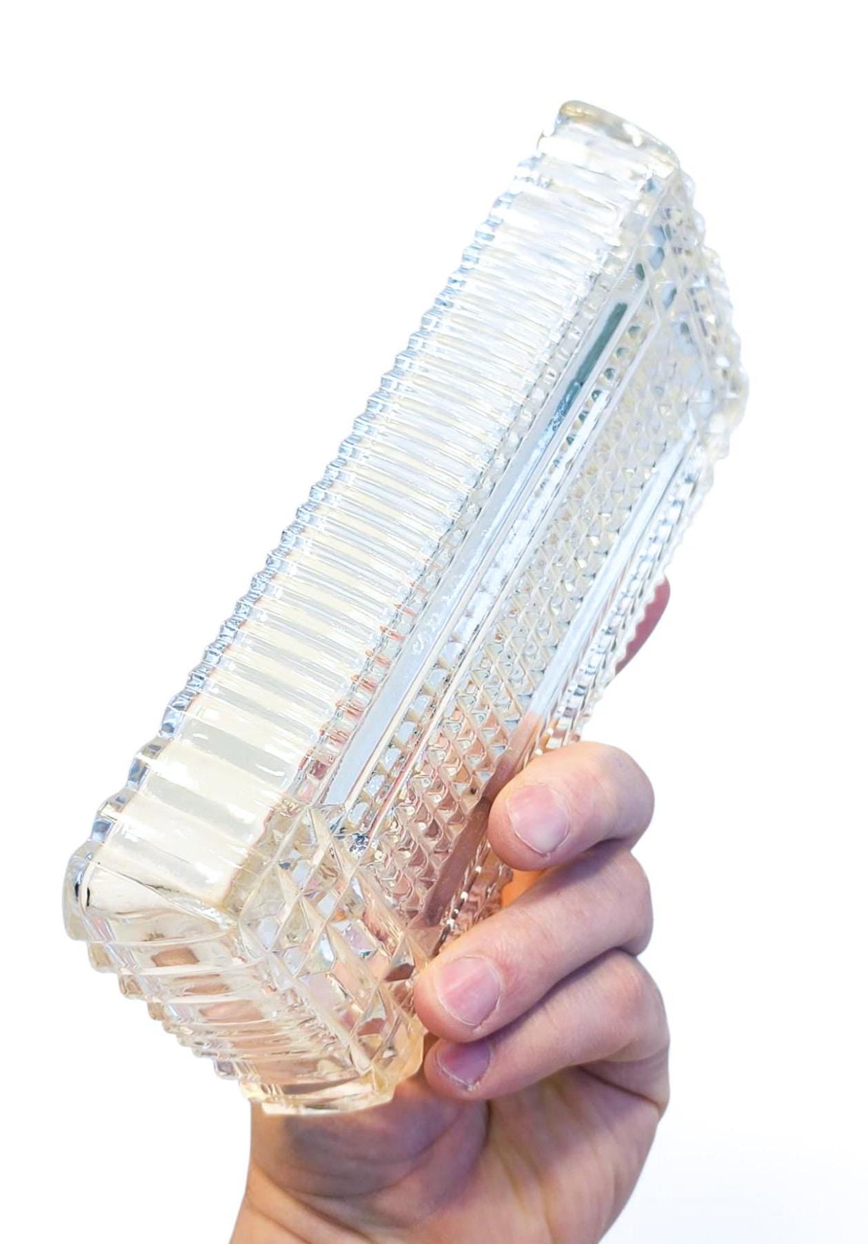 Vintage Rectangular Clear Glass Crystal Serving Dish, Salad Bowl or Herring Platter 1970s