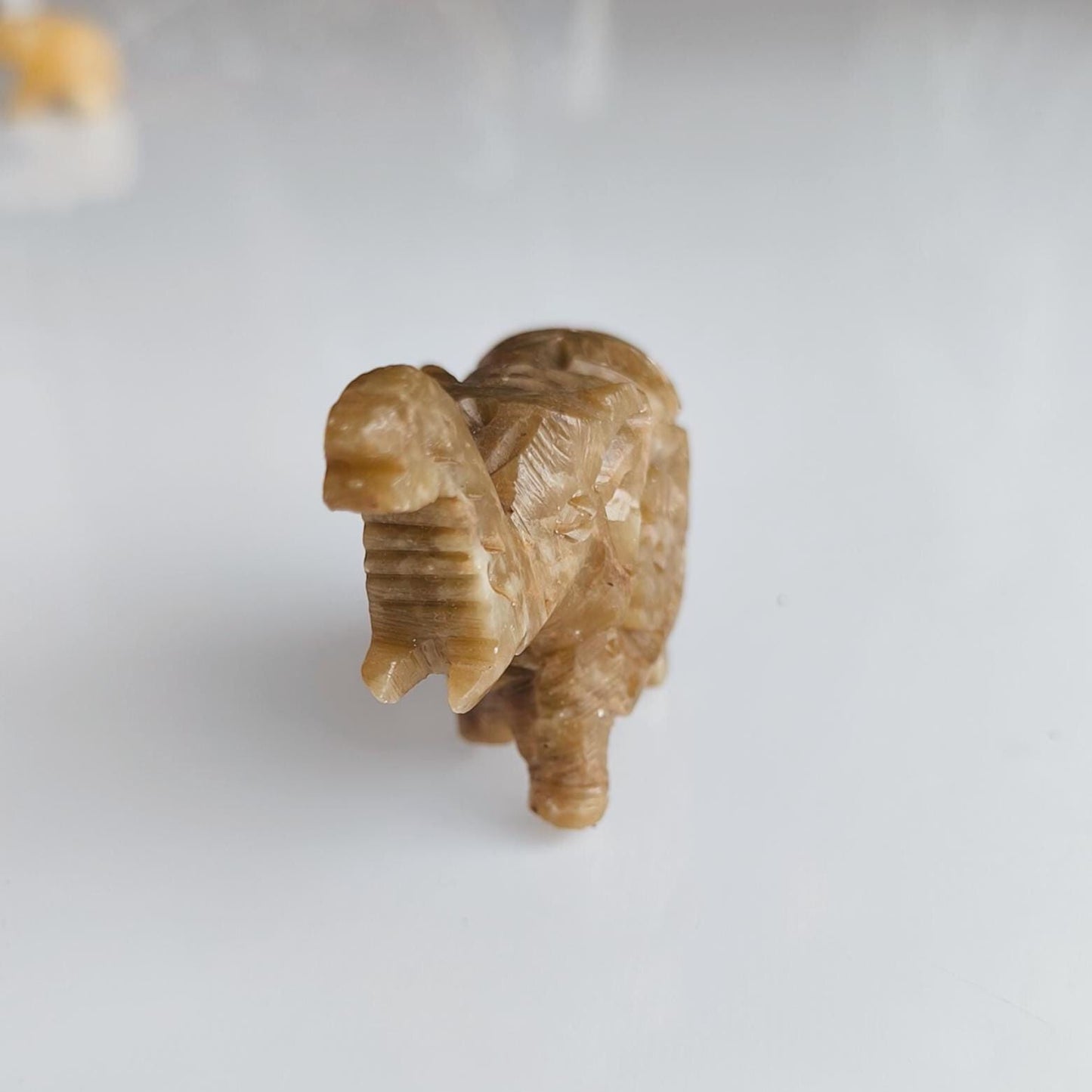 Small Khaki Stone Elephant Raised Trunk Asian Handmade 2000s