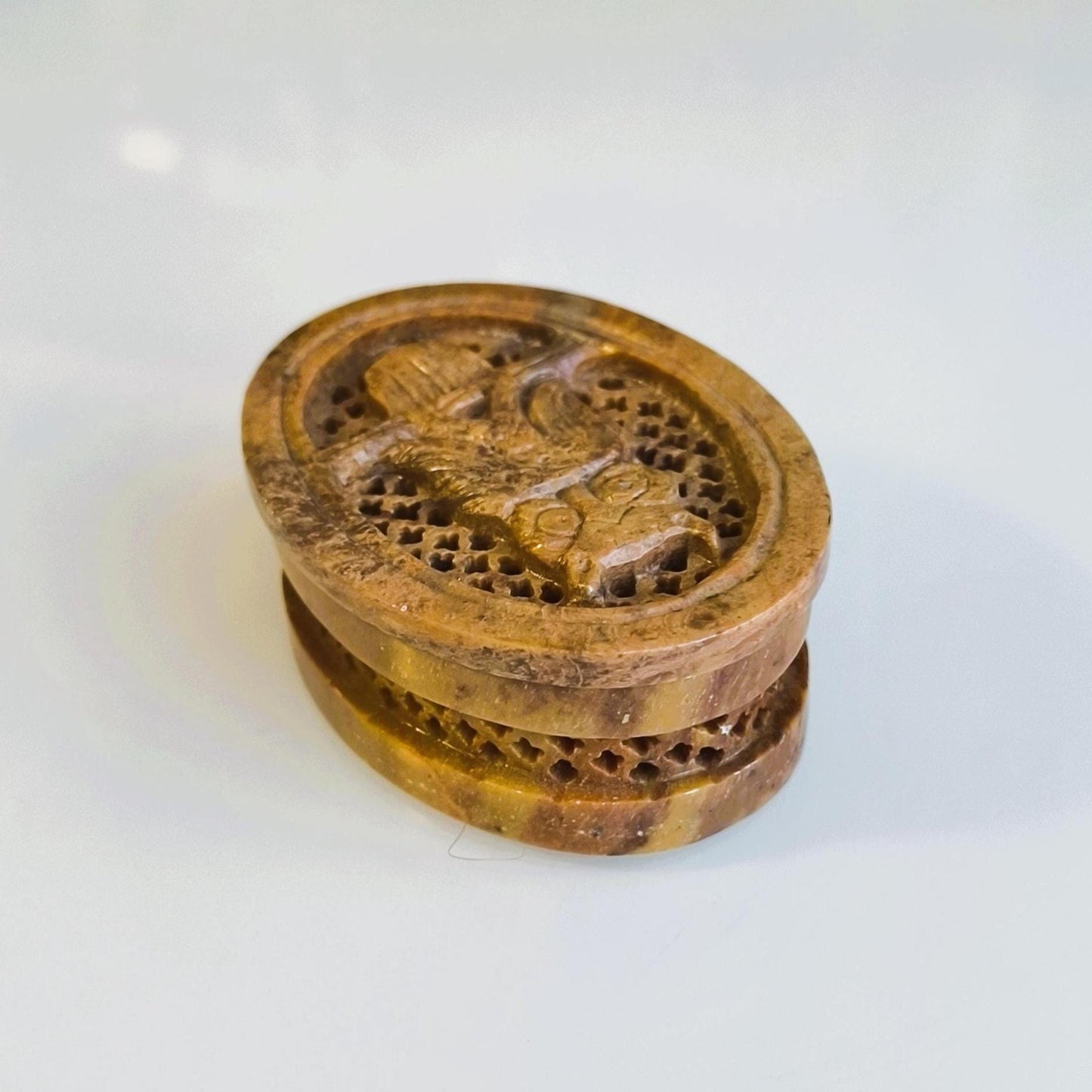 Small Brown Stone Trinket Box with Carved Owl Lid, 1970s