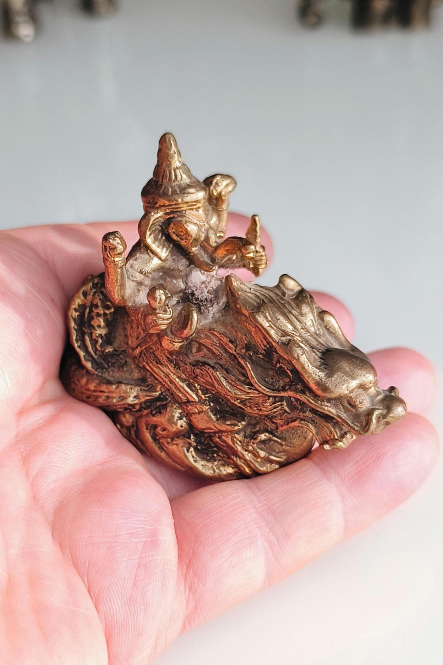 Bronze Statue Ganesha on Dragon, Hindu Mythology Sculpture, 1980s