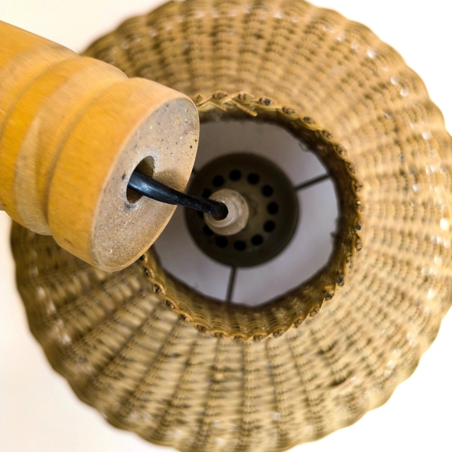 Hanging Wicker Lamp, Mid-Century Rattan Pendant Light 1970s