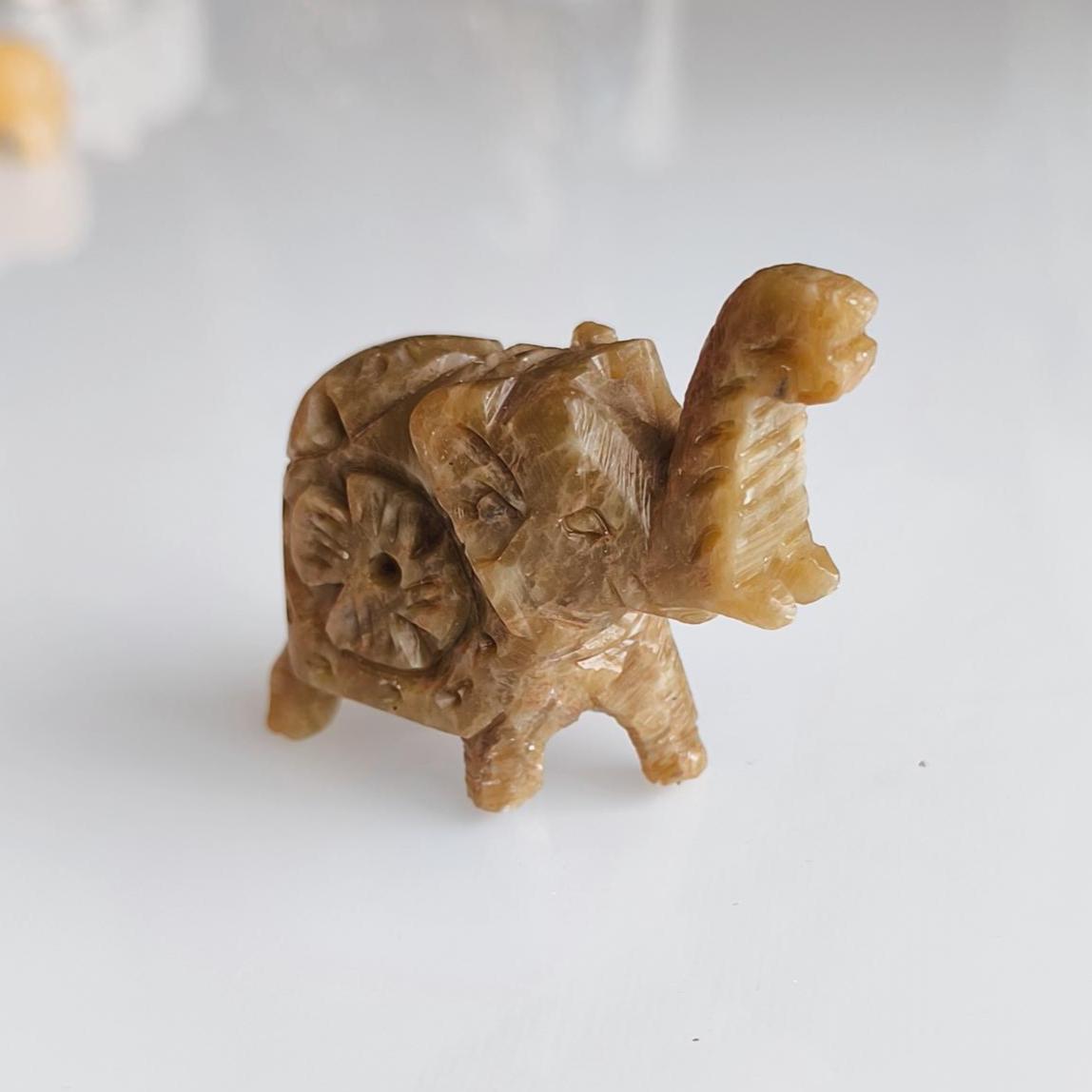 Small Khaki Stone Elephant Raised Trunk Asian Handmade 2000s