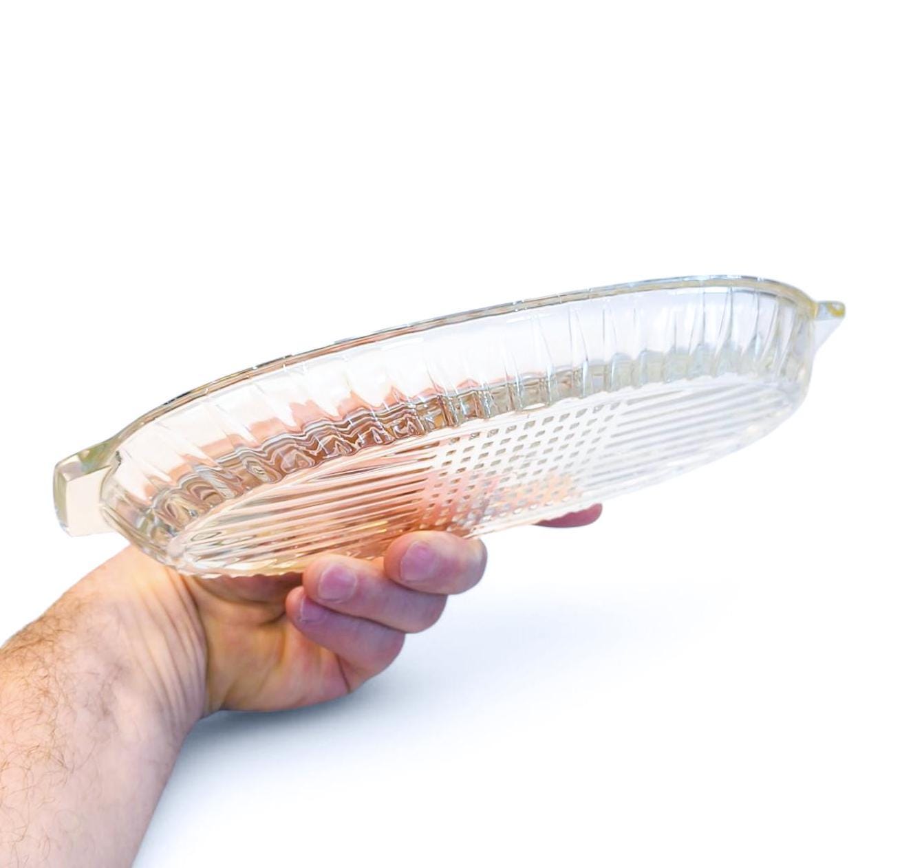 Crystal Serving Dish with Handles, Vintage Clear Glass Salad Bowl or Herring Platter, 1970s