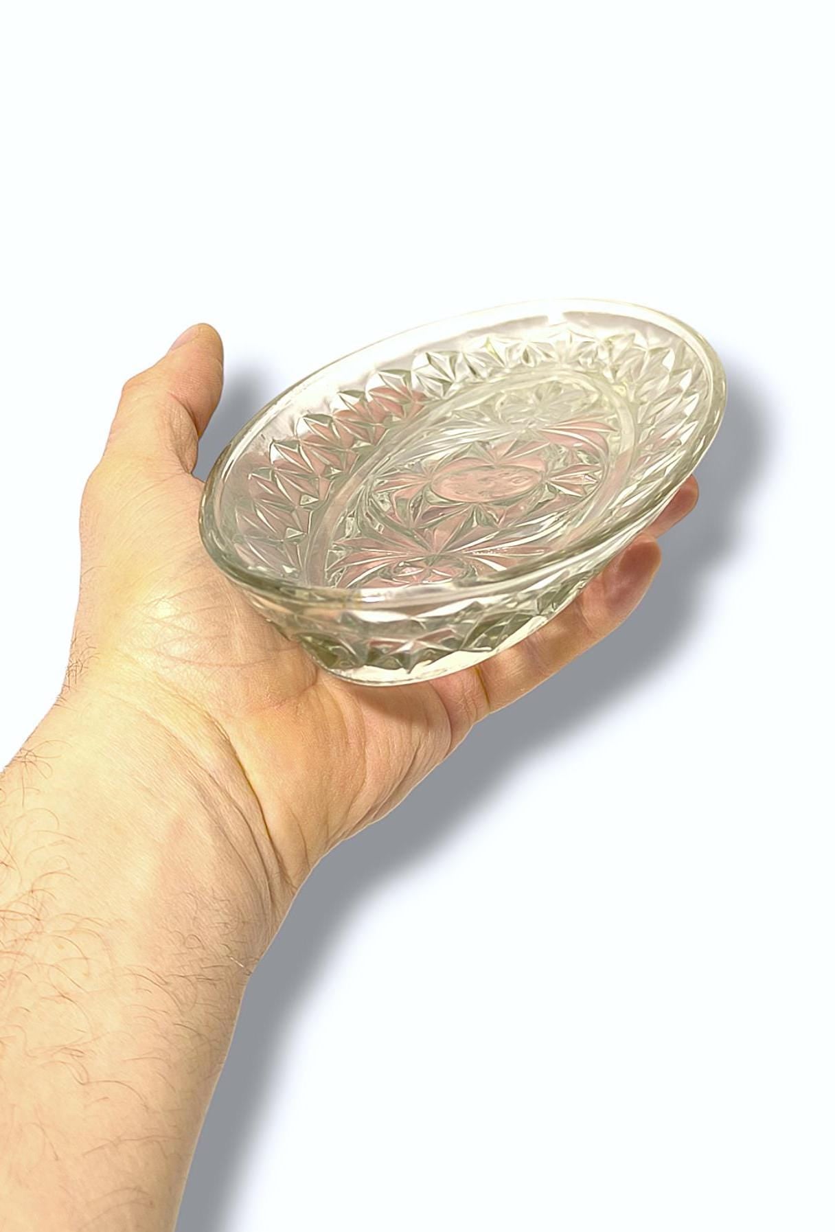 Serving Dish Clear Glass Crystal Salad Bowl or Herring Platter 1970s