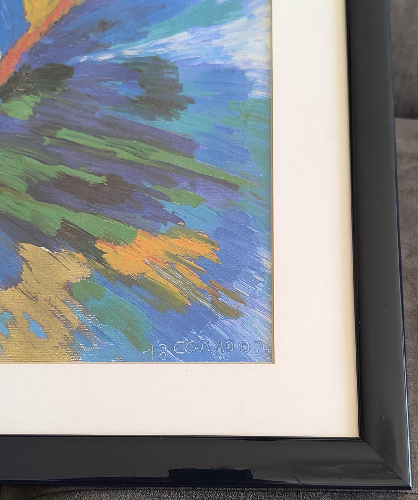 Abstract Acrylic on Cardboard, Signed "18 Corado 715", Italy 1970–1990, Framed