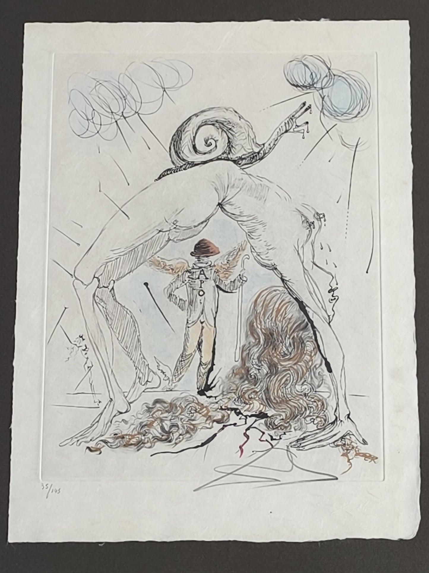Salvador Dali Woman with Snail Etching Signed Edition 145 Framed