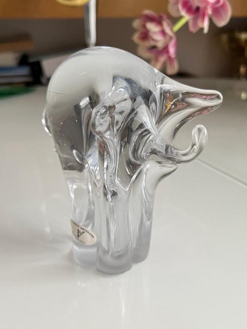 Clear Glass Stylized Elephant Figurine Barcelona 1980s