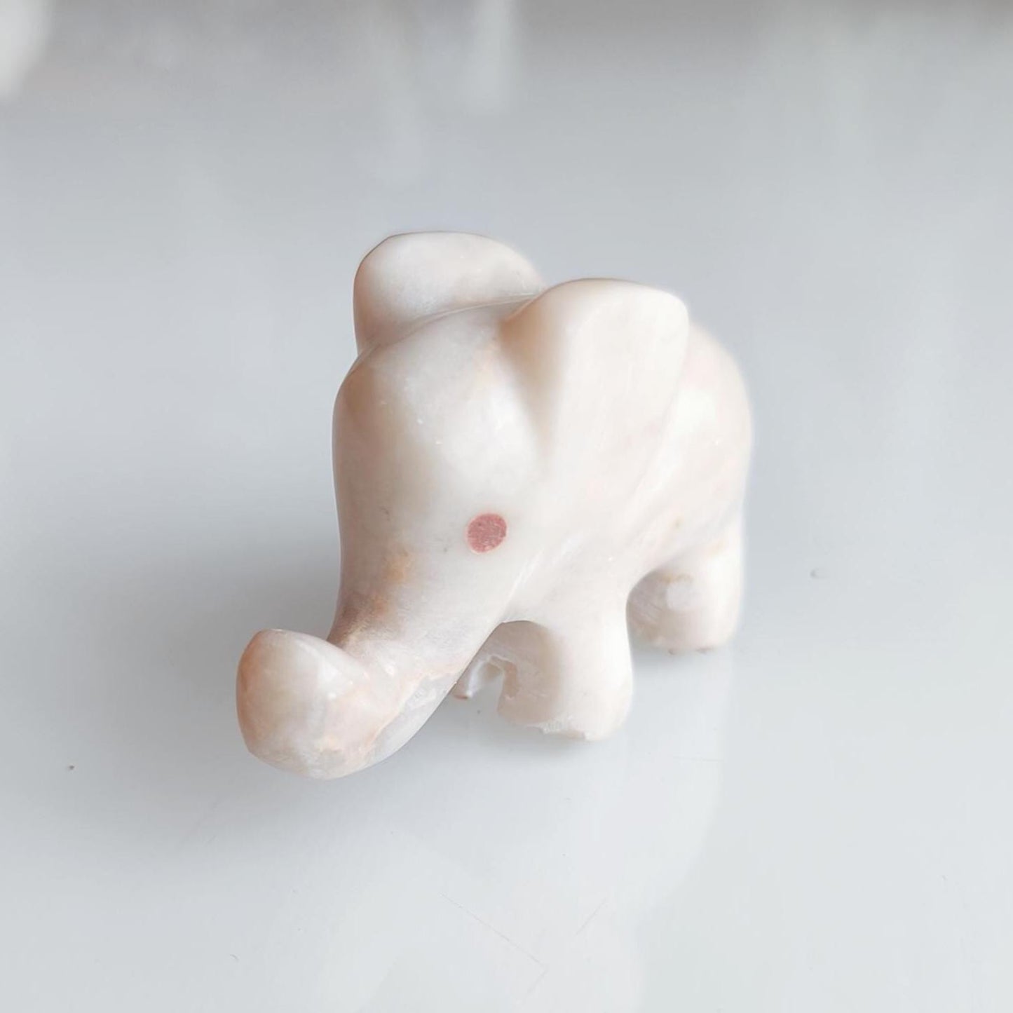 Small White Stone Elephant Statue with Red Eyes, Handmade 2000s