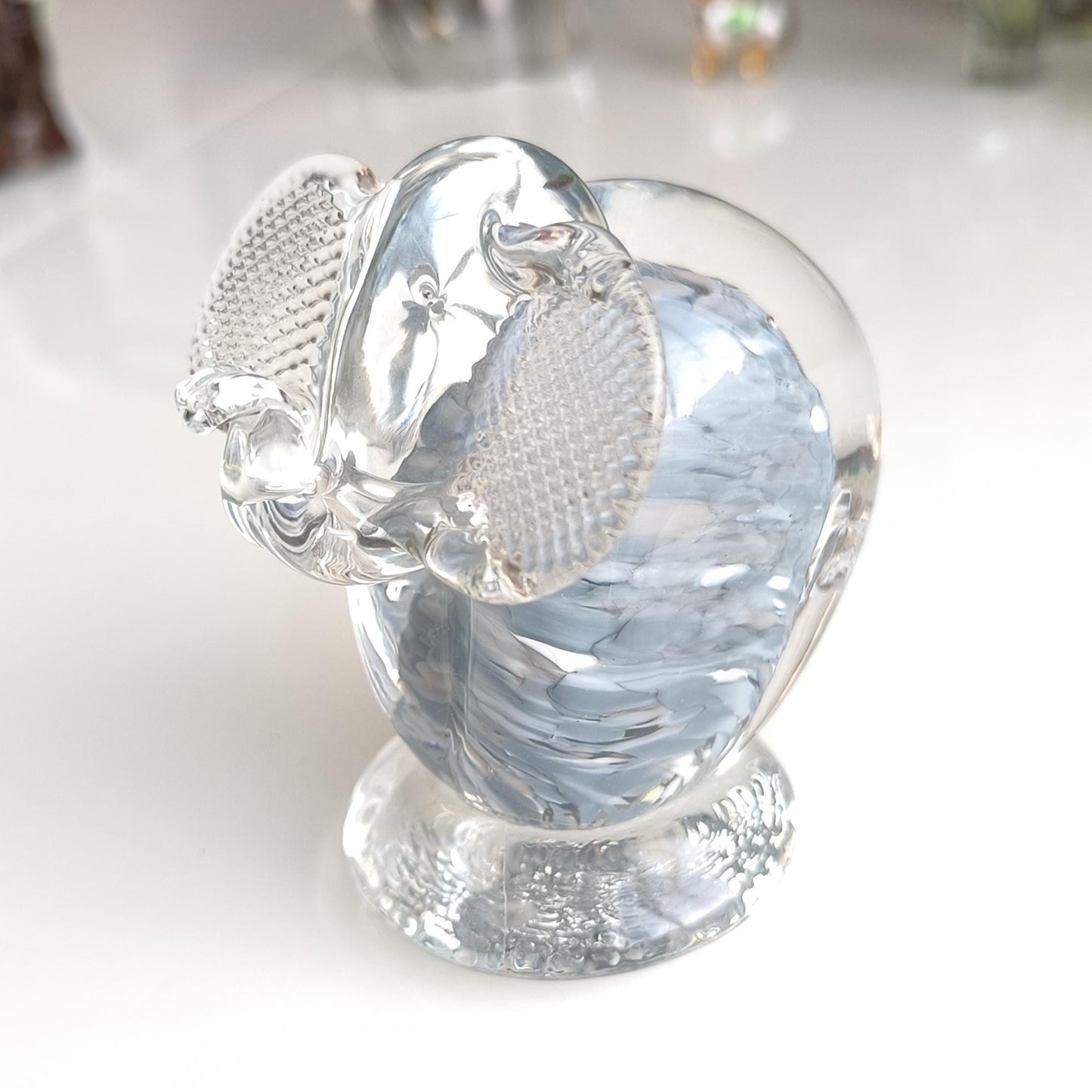 Original Murano Blue Crystal Elephant Sculpture with Raised Trunk 1980s