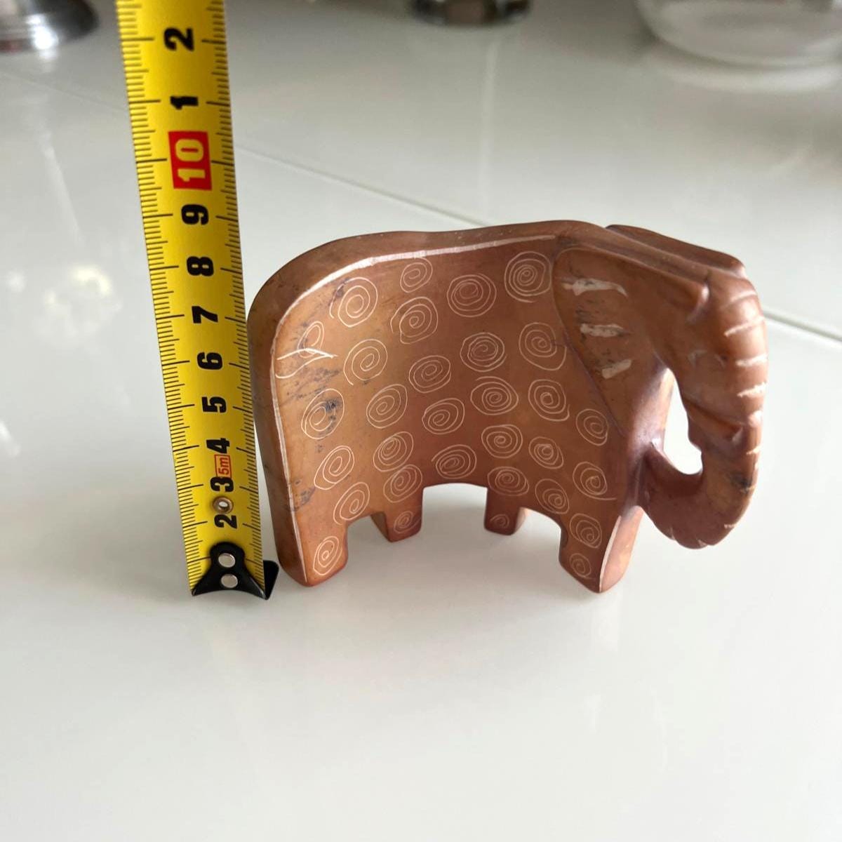 Brown Stone Elephant Carved Figurine Handcrafted 1980s