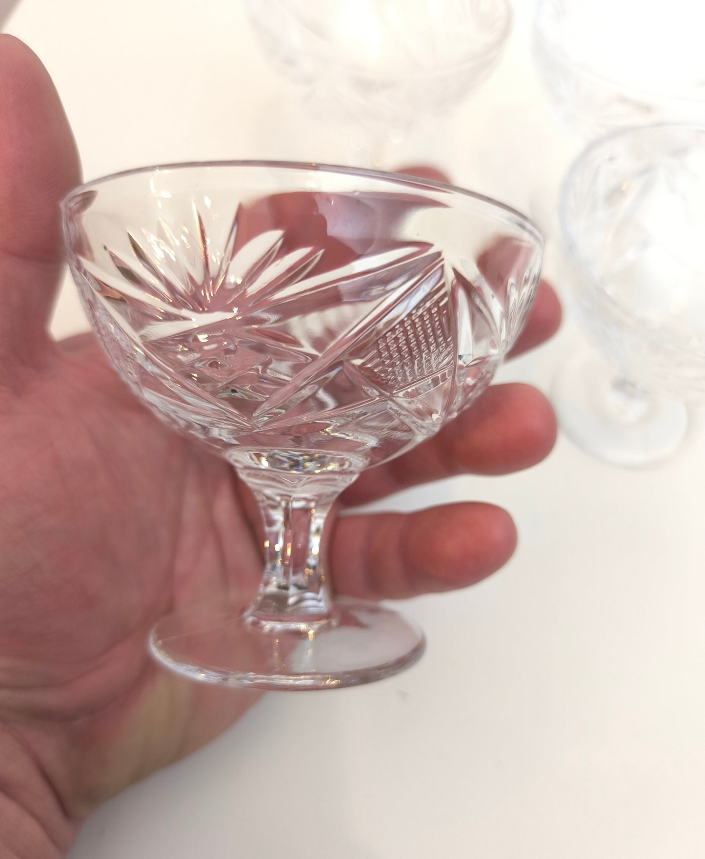 Set of 4 Sparkling Wine Glasses. Vintage Ice Cream Cups. Pressed Glass Crystal Dessert Cups, Made in Soviet Union, 1970s