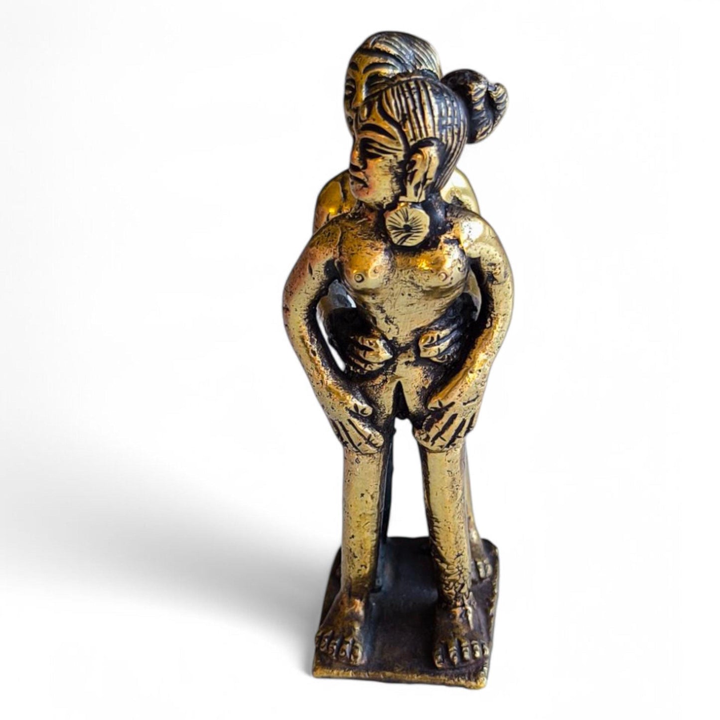 Vintage Bronze Erotic Kamasutra Couple Statue, Small Amulet, 1980s