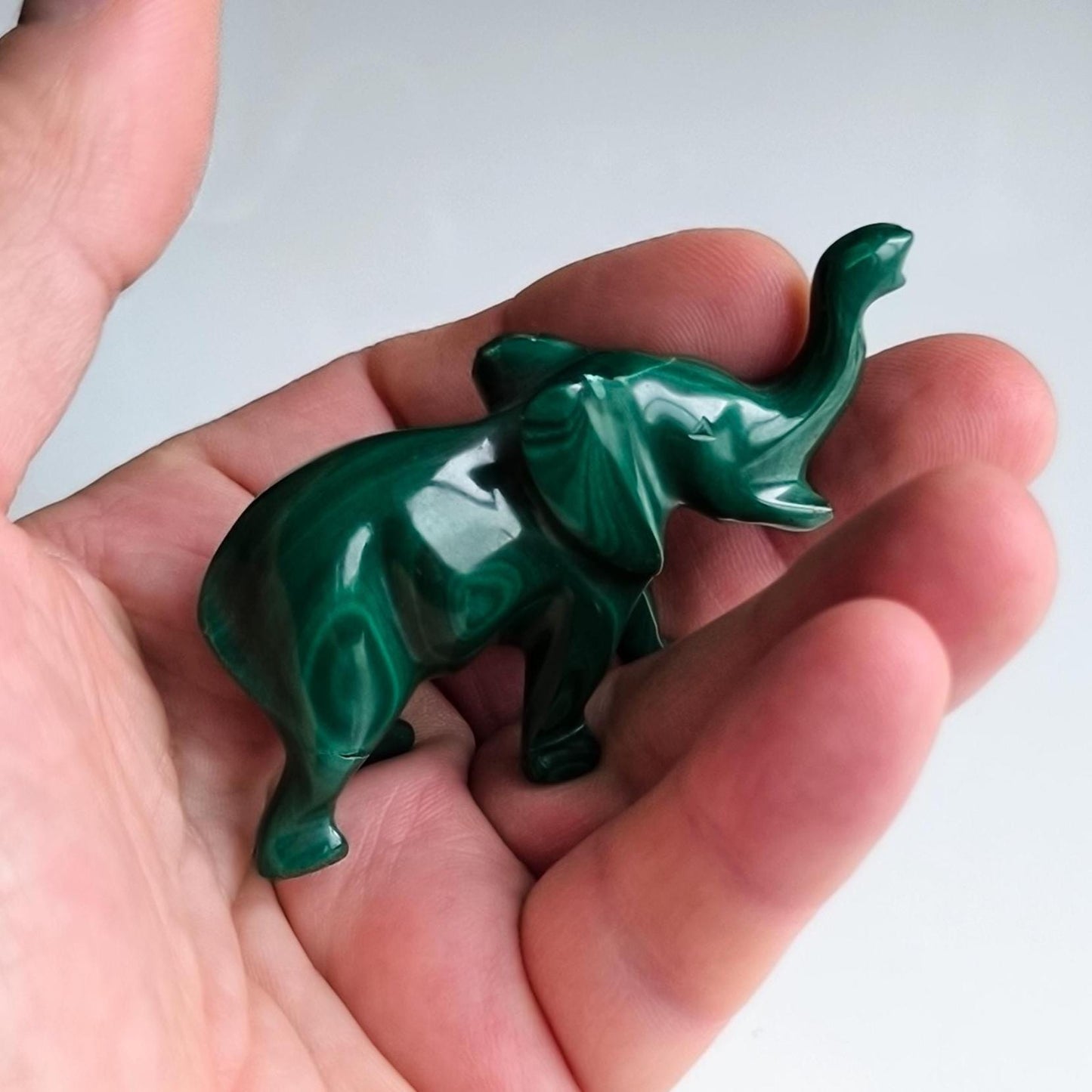 Small green malachite elephant figurine, handmade 1980s