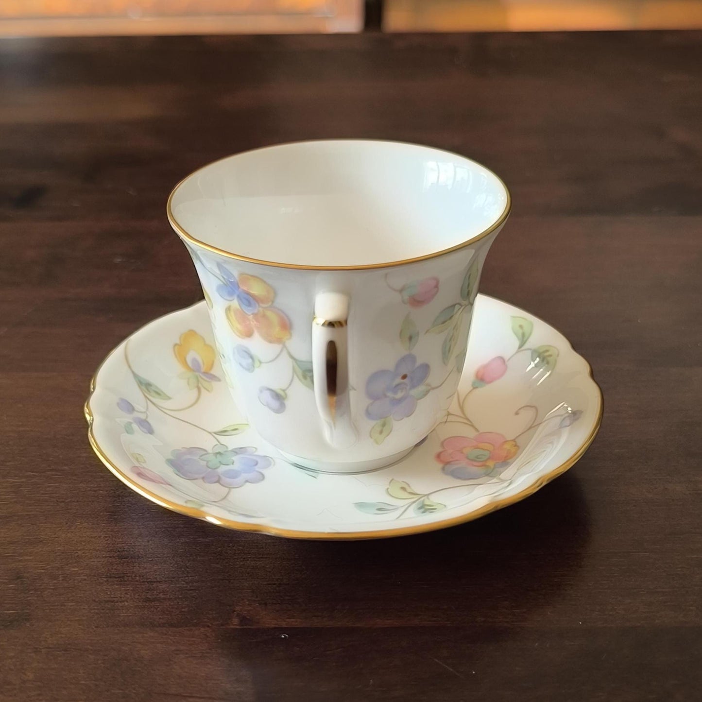Japanese Porcelain "Old Kyoto by Sudo" Coffee/Tea Cup & Saucer – Hand-Painted Floral, Gold Trim, 1980s