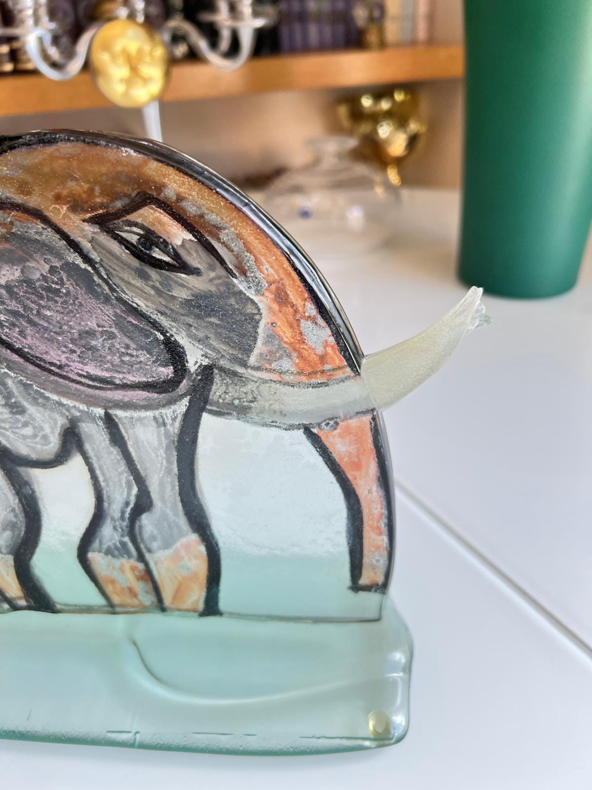 Flat Glass Abstract Elephant Sculpture Signed 6/99