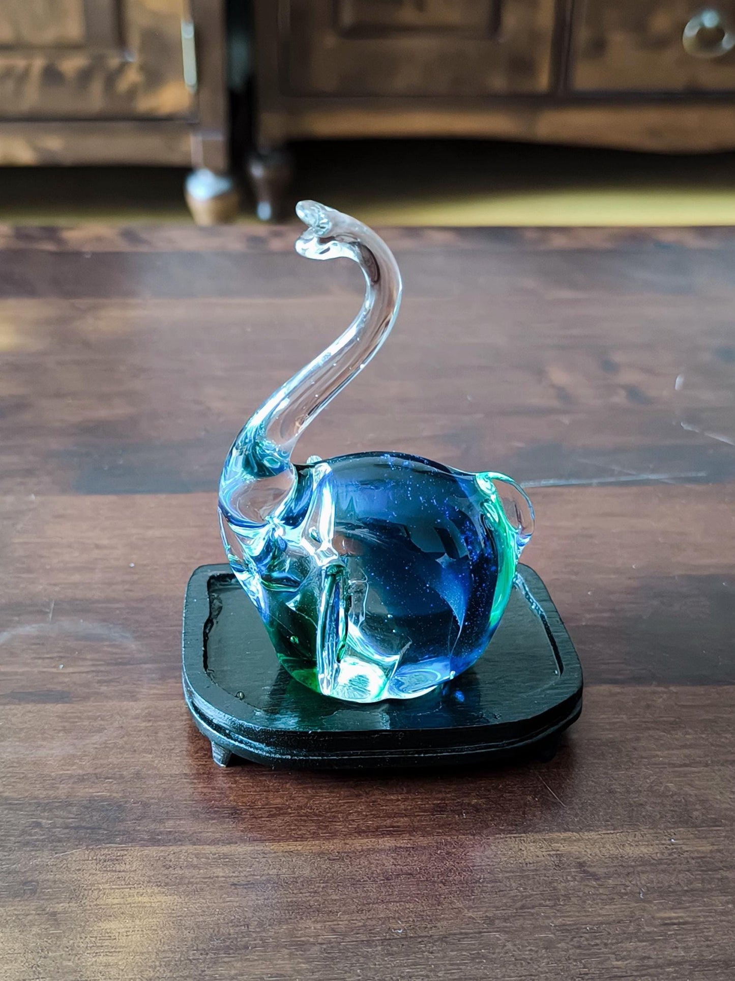 Original Murano Blue and Green Crystal Glass Elephant Sculpture, 1980