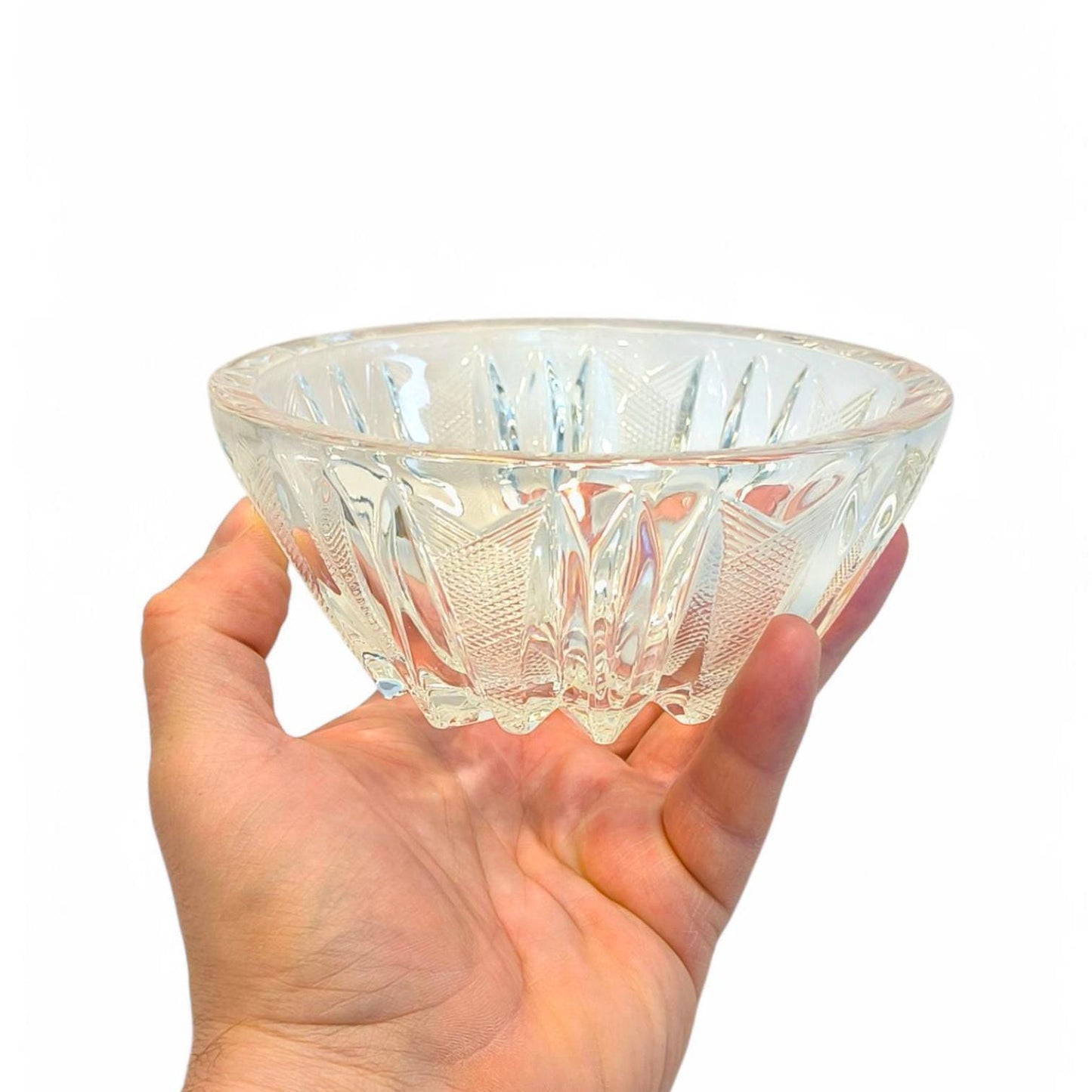 Ribbed Crystal Bowl: Heavy Clear Glass Serving Dish, 1970s
