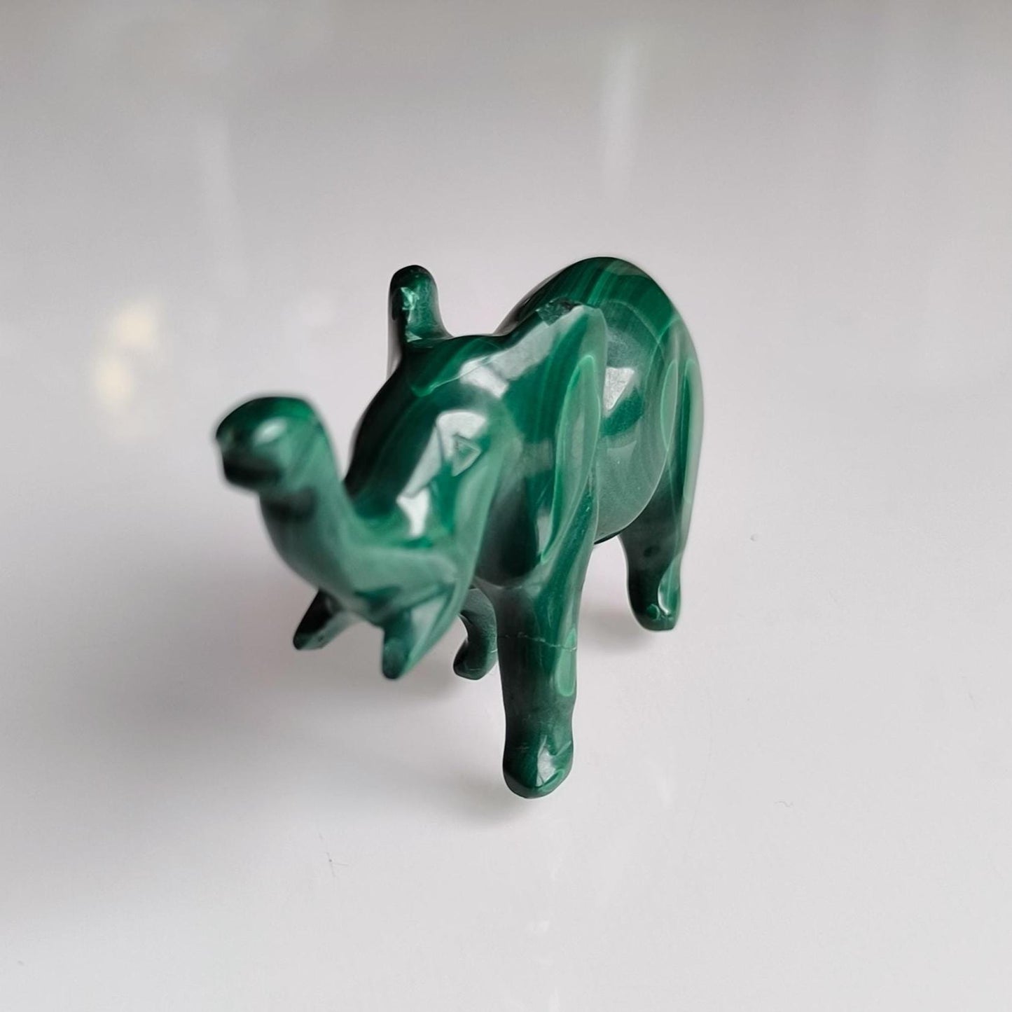 Small green malachite elephant figurine, handmade 1980s